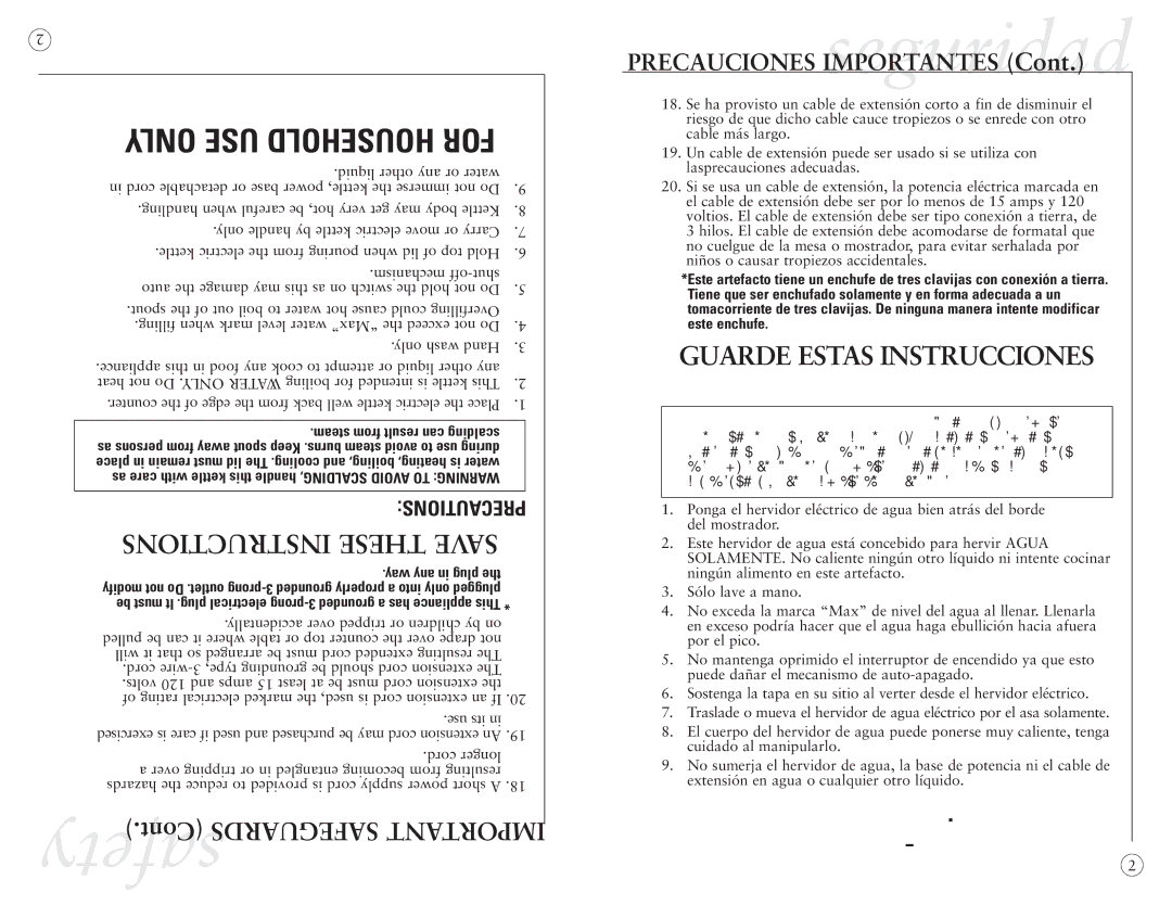 Sunbeam SPR-091008, SEK17, 130068 user manual Safety, Only USE Household for 