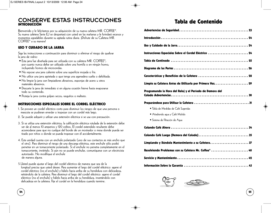 Sunbeam SPR-101006 user manual Conserve Estas Instrucciones, Introducción, USO Y Cuidado DE LA Jarra, Tabla de Continedo 