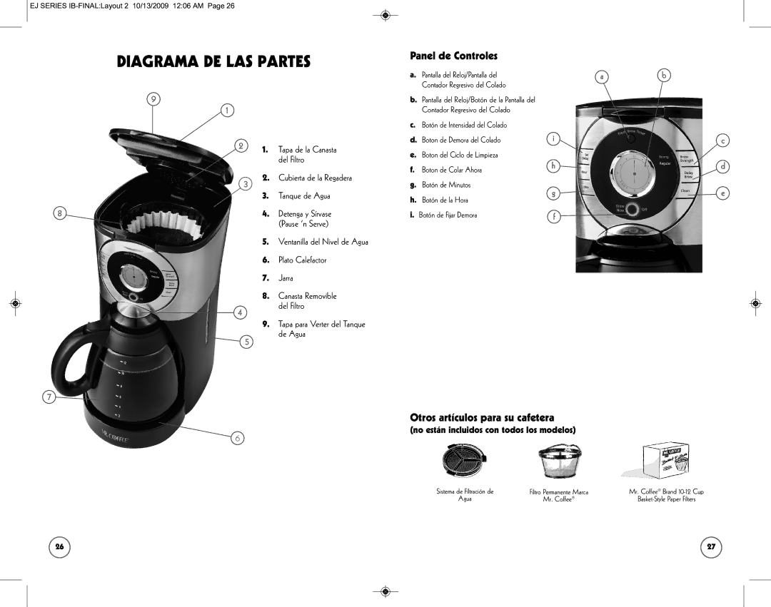 Sunbeam SPR-101006 Panel de Controles, Otros artículos para su cafetera, No están incluidos con todos los modelos 