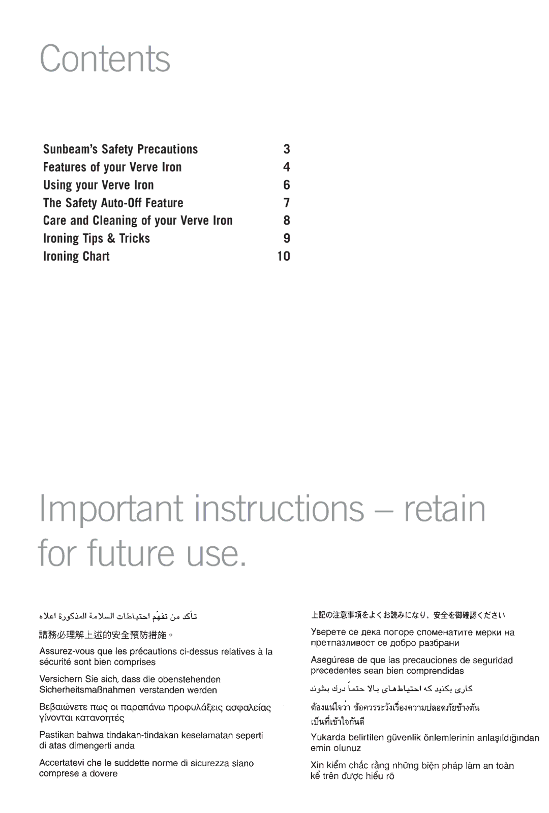 Sunbeam SR6565, SR6585, SR6575 manual Contents 