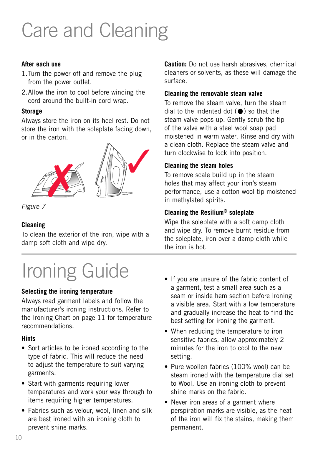 Sunbeam SR6900 manual Care and Cleaning, Ironing Guide 