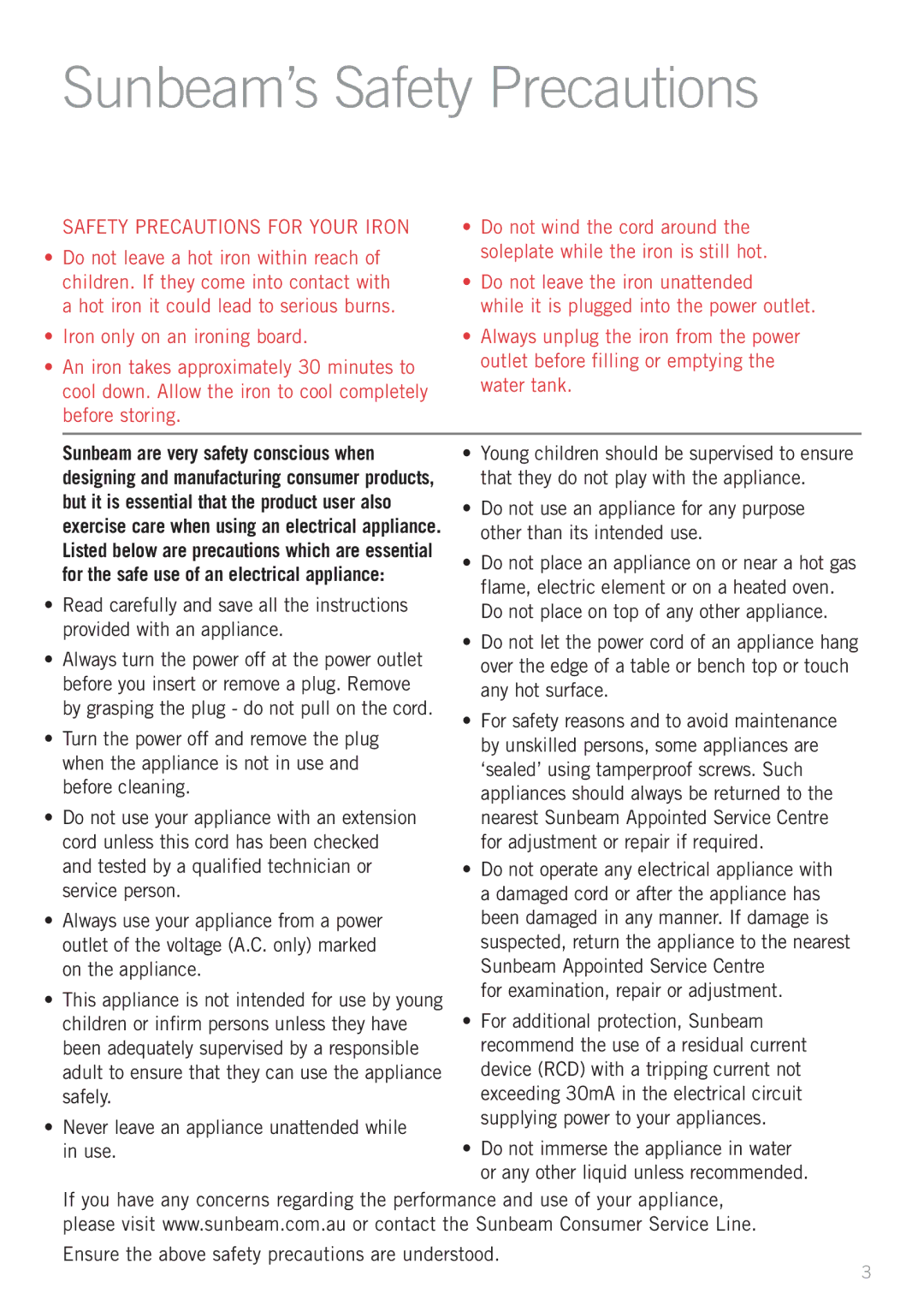 Sunbeam SR6900 manual Sunbeam’s Safety Precautions, For examination, repair or adjustment 