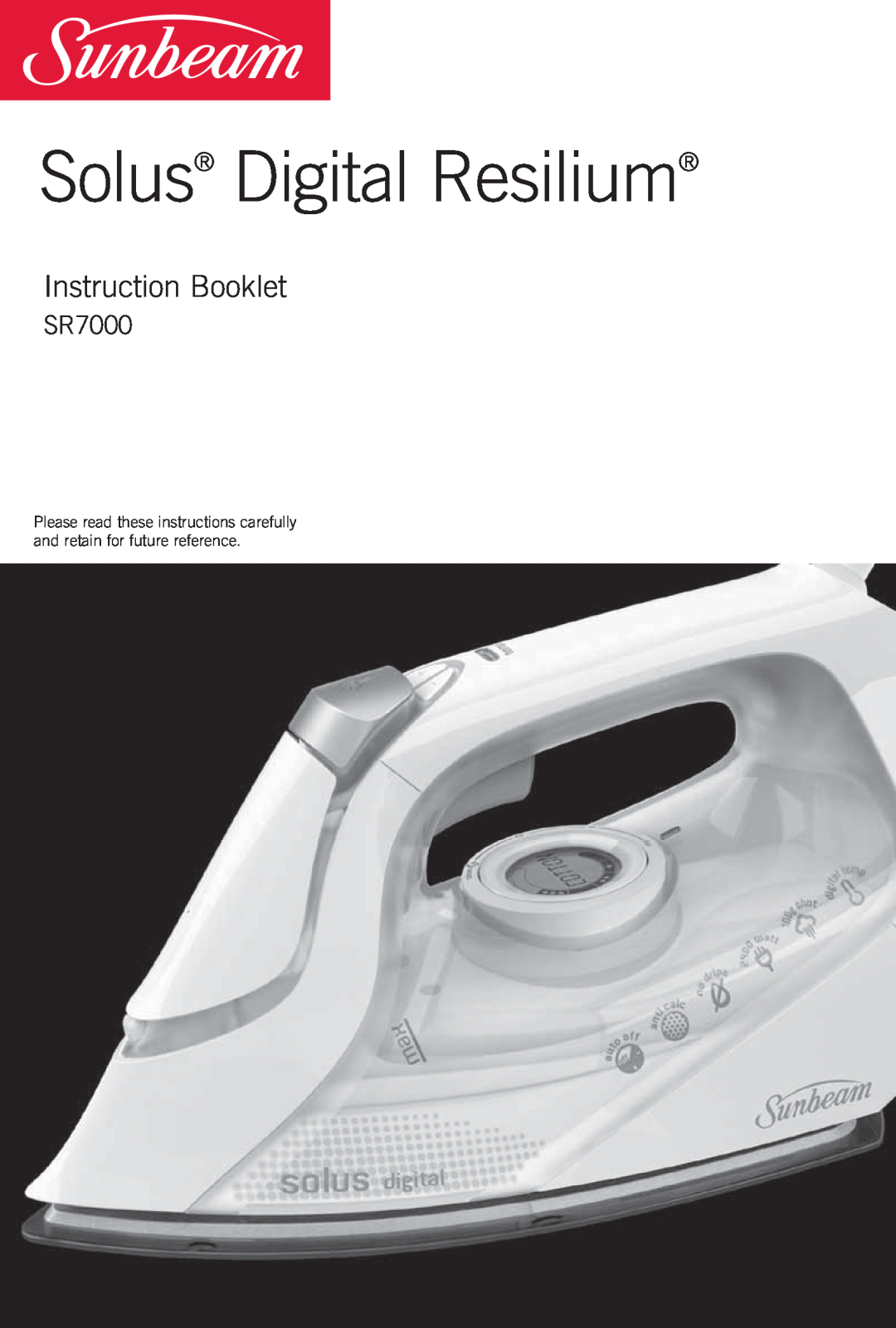 Sunbeam SR7000 manual Solus Digital Resilium, Instruction Booklet 