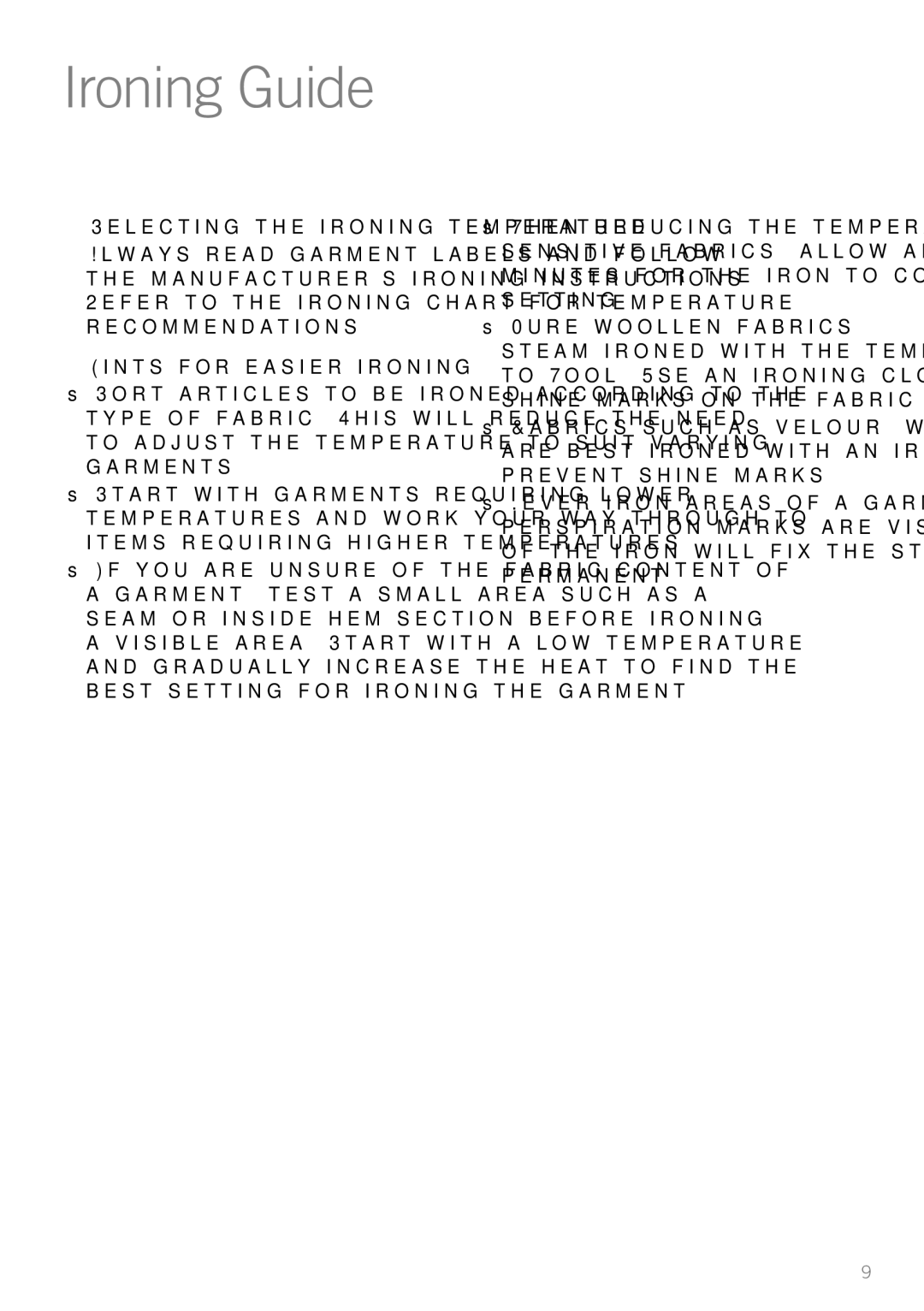 Sunbeam SR8600 manual Ironing Guide, Selecting the ironing temperature, Hints for easier ironing 