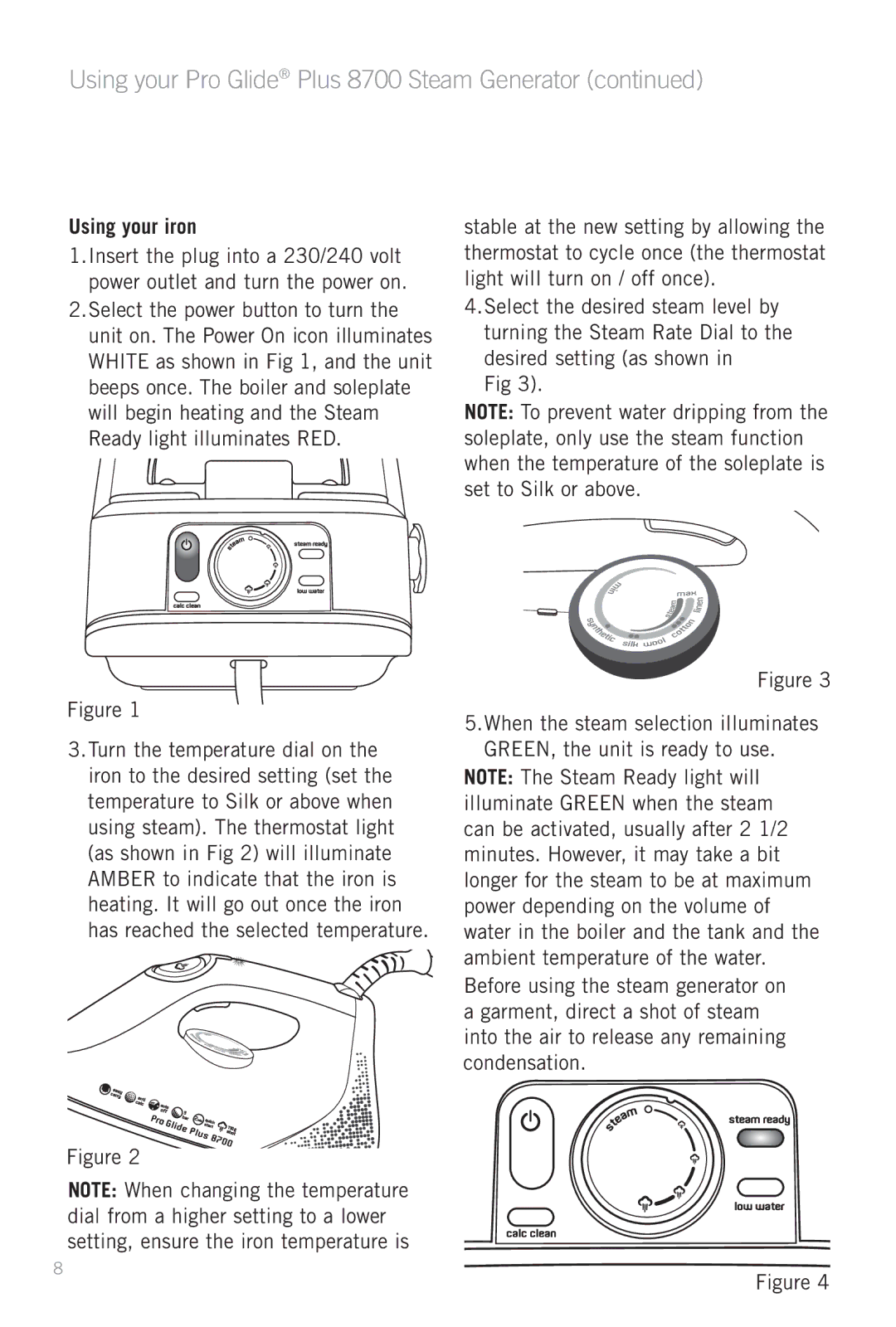 Sunbeam SR8700 manual Using your Pro Glide Plus 8700 Steam Generator, Using your iron 