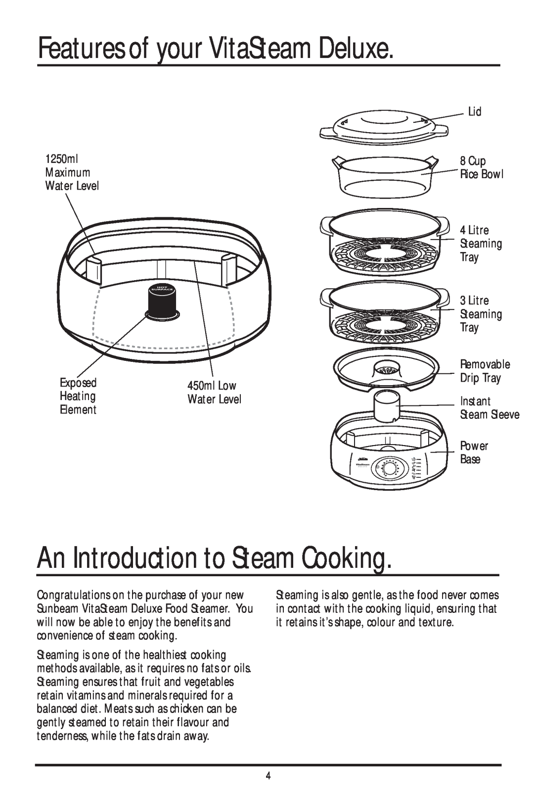 Sunbeam ST6600 manual An Introduction to Steam Cooking, Features of your VitaSteam Deluxe, Removable 