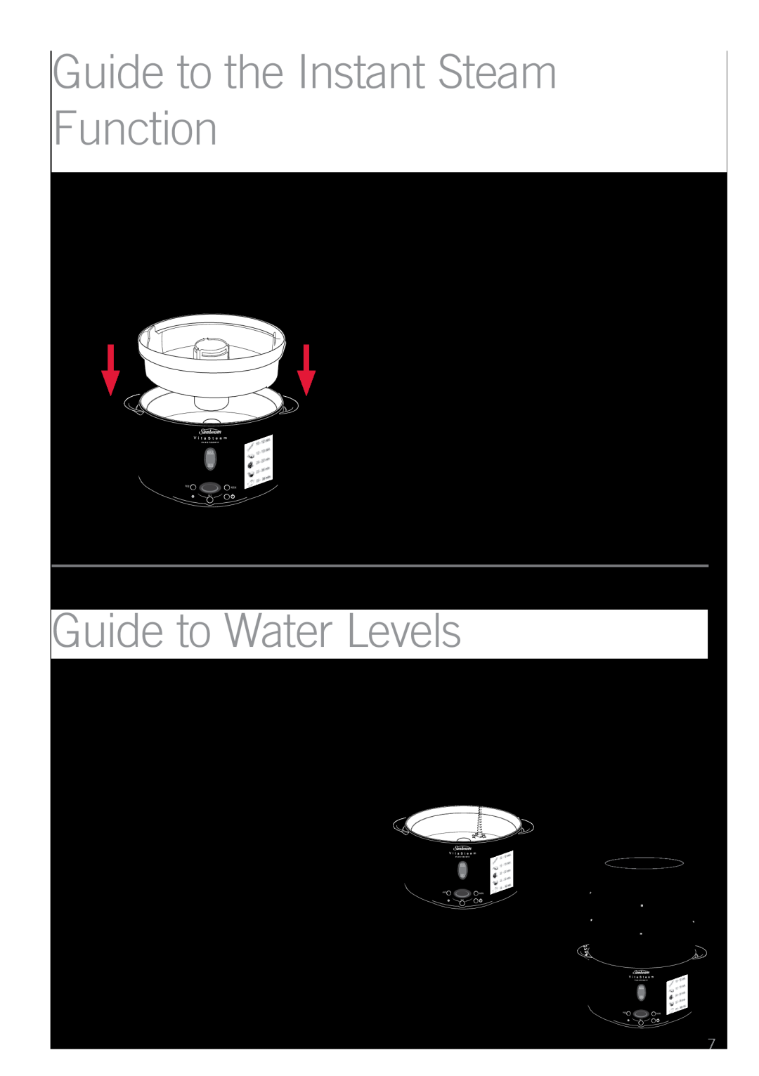 Sunbeam ST6820 manual Guide to the Instant Steam Function, Guide to Water Levels 