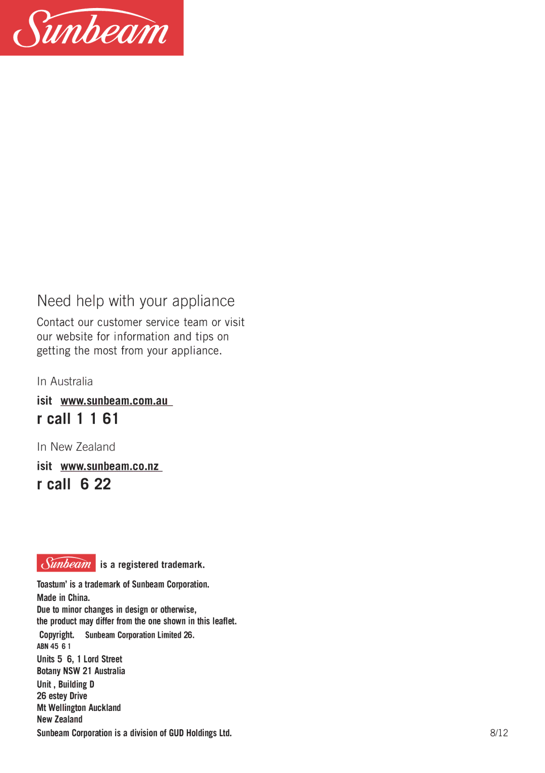 Sunbeam TA6440, TA6420 manual Need help with your appliance? 