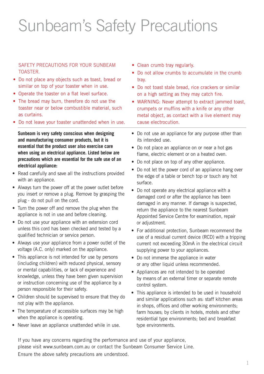 Sunbeam TA6420, TA6440 manual Sunbeam’s Safety Precautions, Toaster 