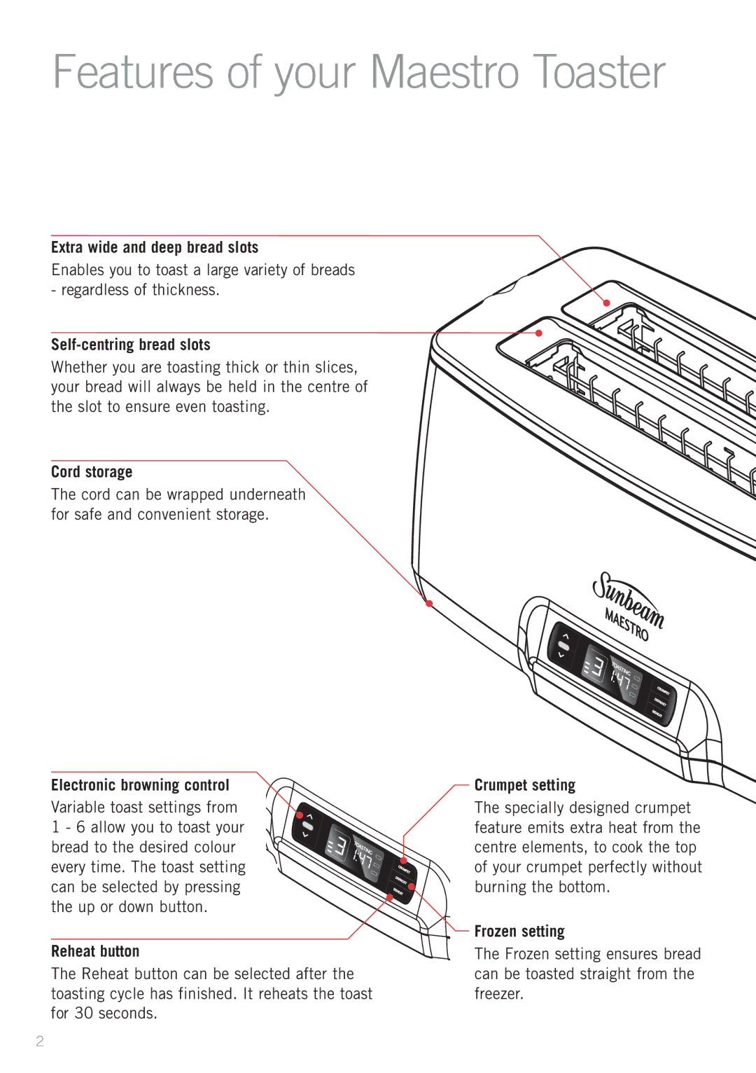 Sunbeam TA6440, TA6420 manual Features of your Maestro Toaster 