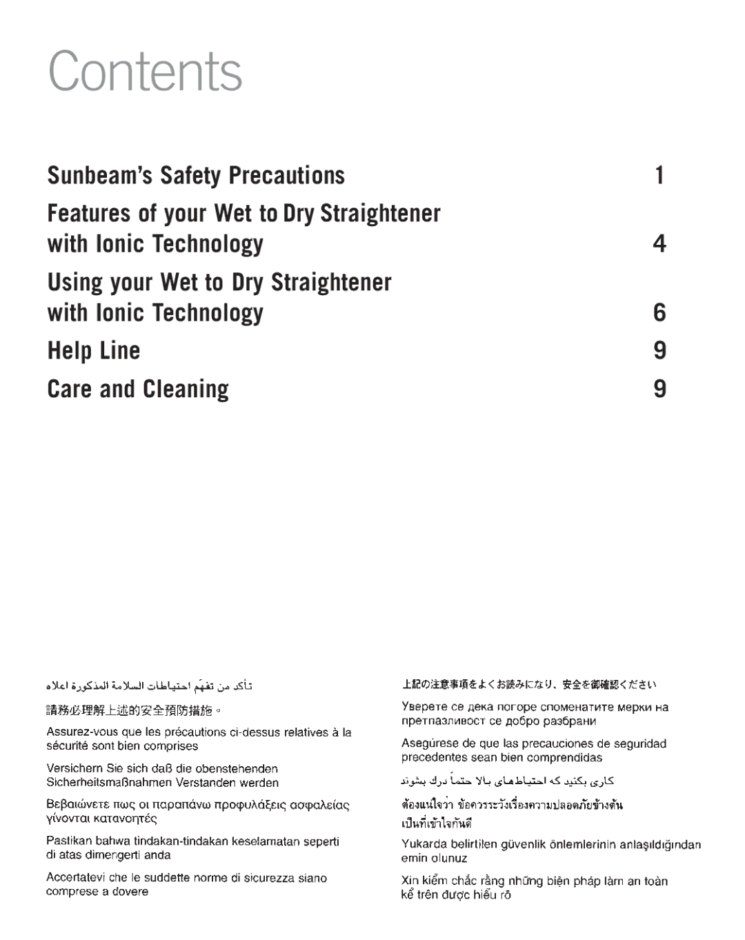 Sunbeam WD5800, WD5810 manual Contents 