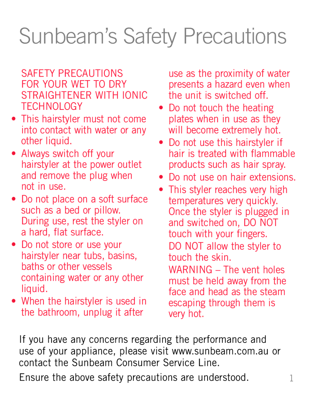 Sunbeam WD5810, WD5800 manual Sunbeam’s Safety Precautions 