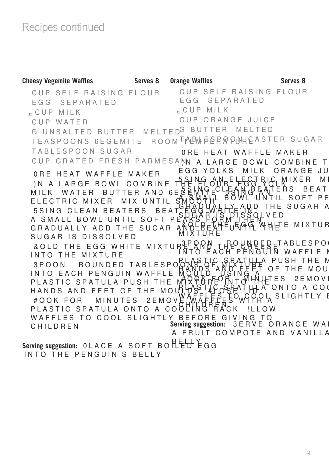 Sunbeam WM3100 manual Recipes, Cheesy Vegemite Waffles 