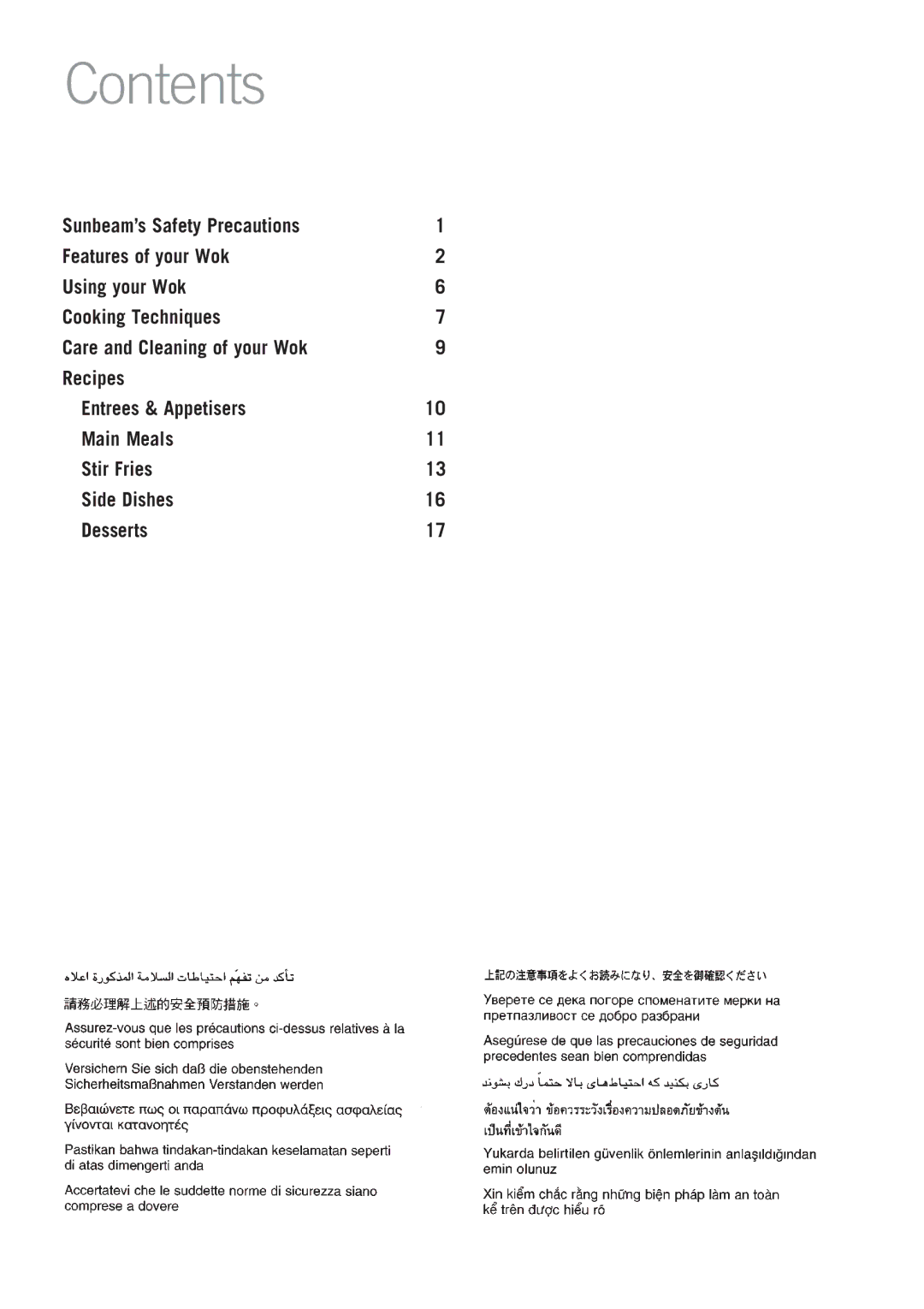 Sunbeam WW4300 manual Contents 