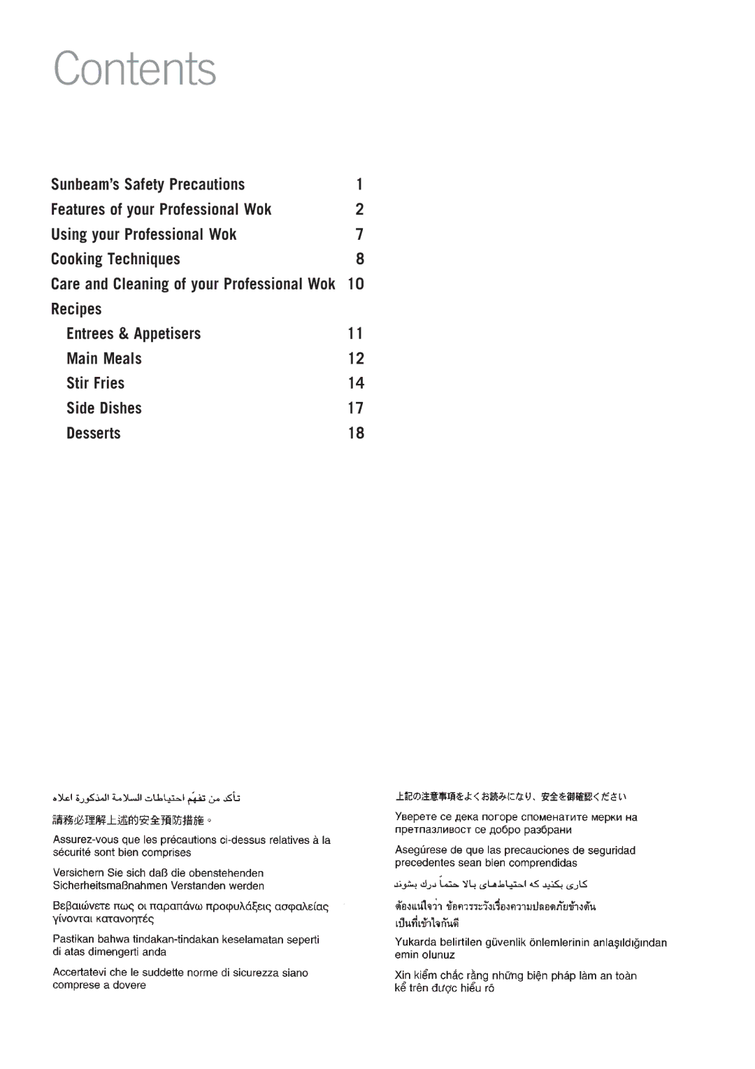 Sunbeam WW7500 manual Contents 