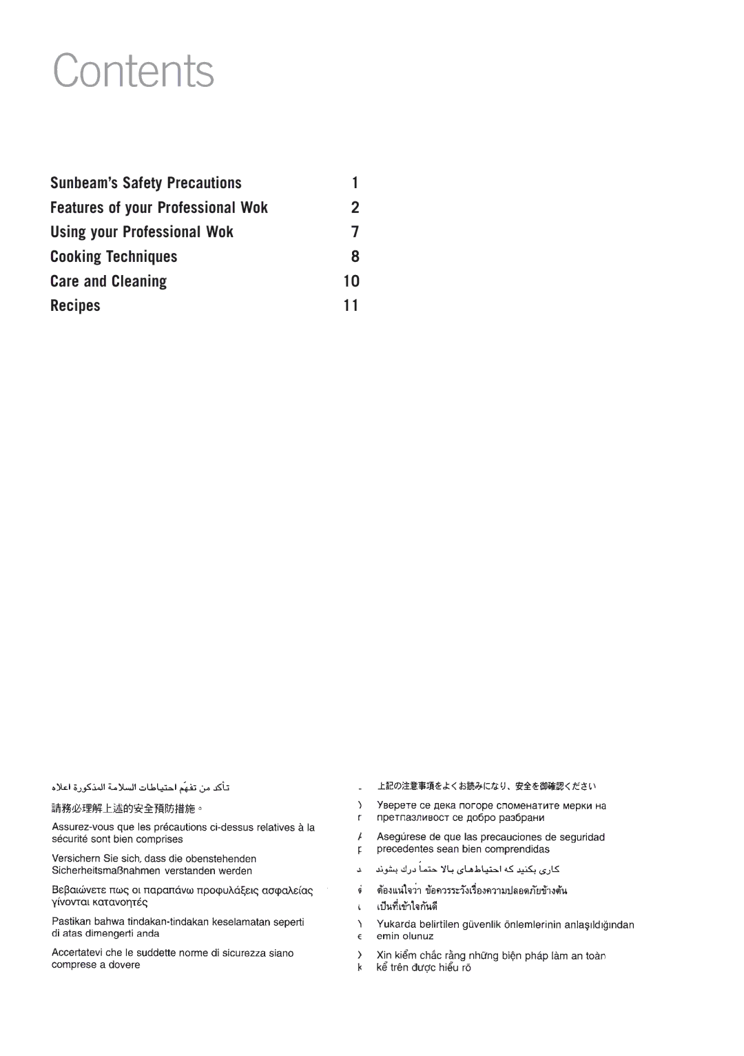 Sunbeam WW7500D manual Contents 