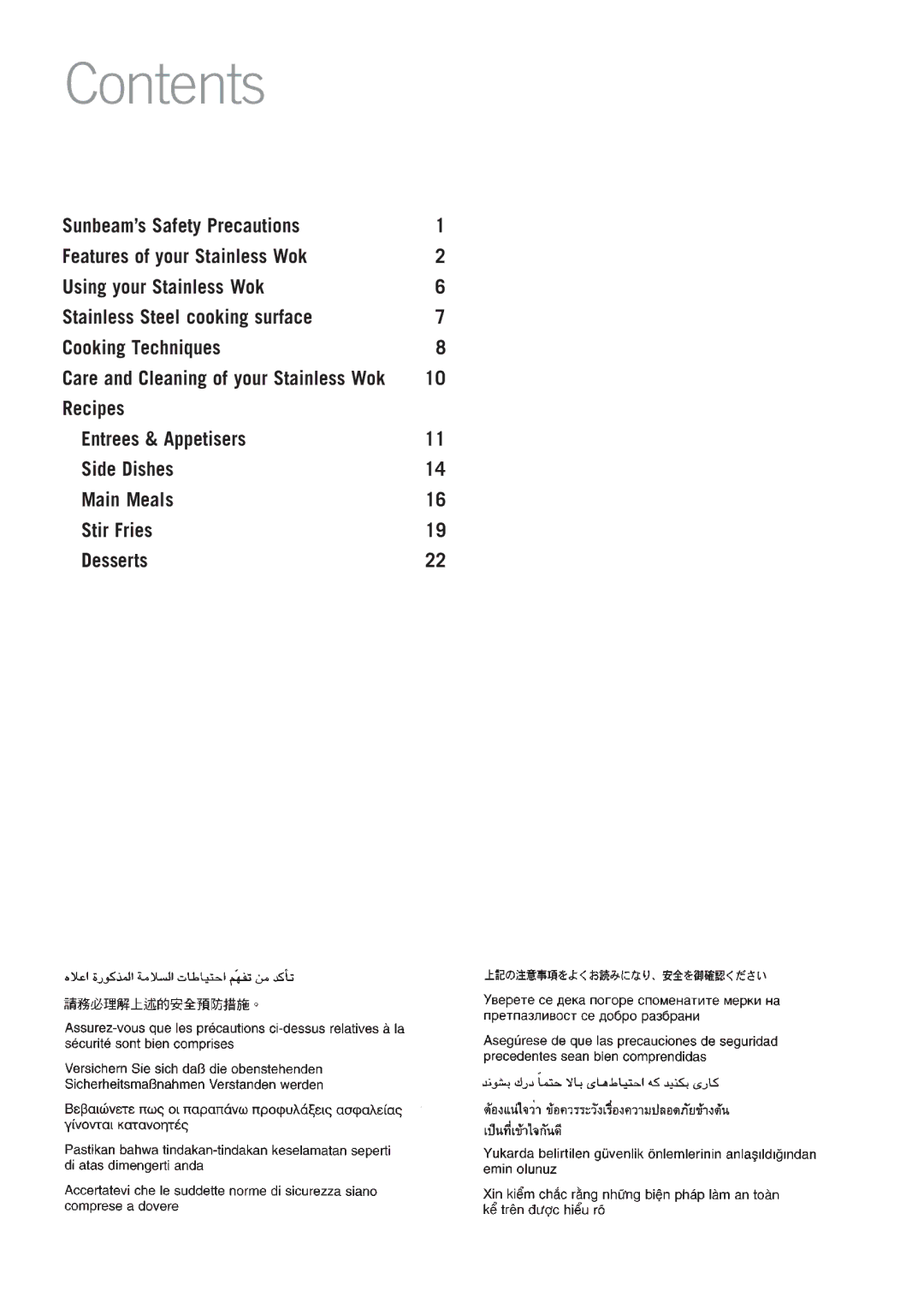 Sunbeam WW8900 manual Contents 