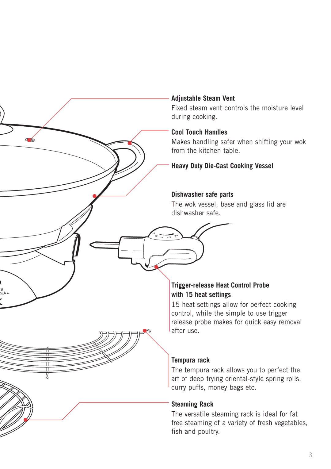 Sunbeam WW8900 manual Adjustable Steam Vent, Cool Touch Handles, Heavy Duty Die-Cast Cooking Vessel Dishwasher safe parts 