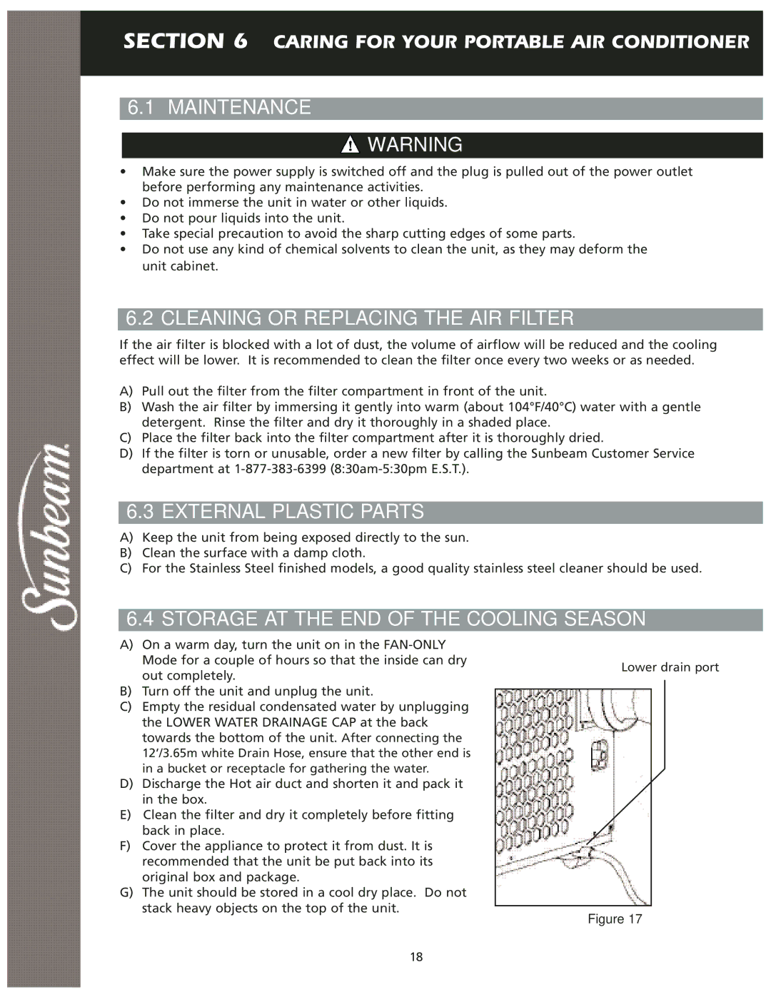 Sunbeam KY-25 user manual Maintenance, Cleaning or Replacing the AIR Filter, External Plastic Parts 