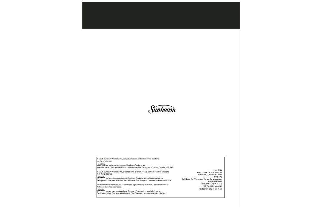 Sunbeam KY-25 user manual is a registered trademark of Sunbeam Products, Inc 