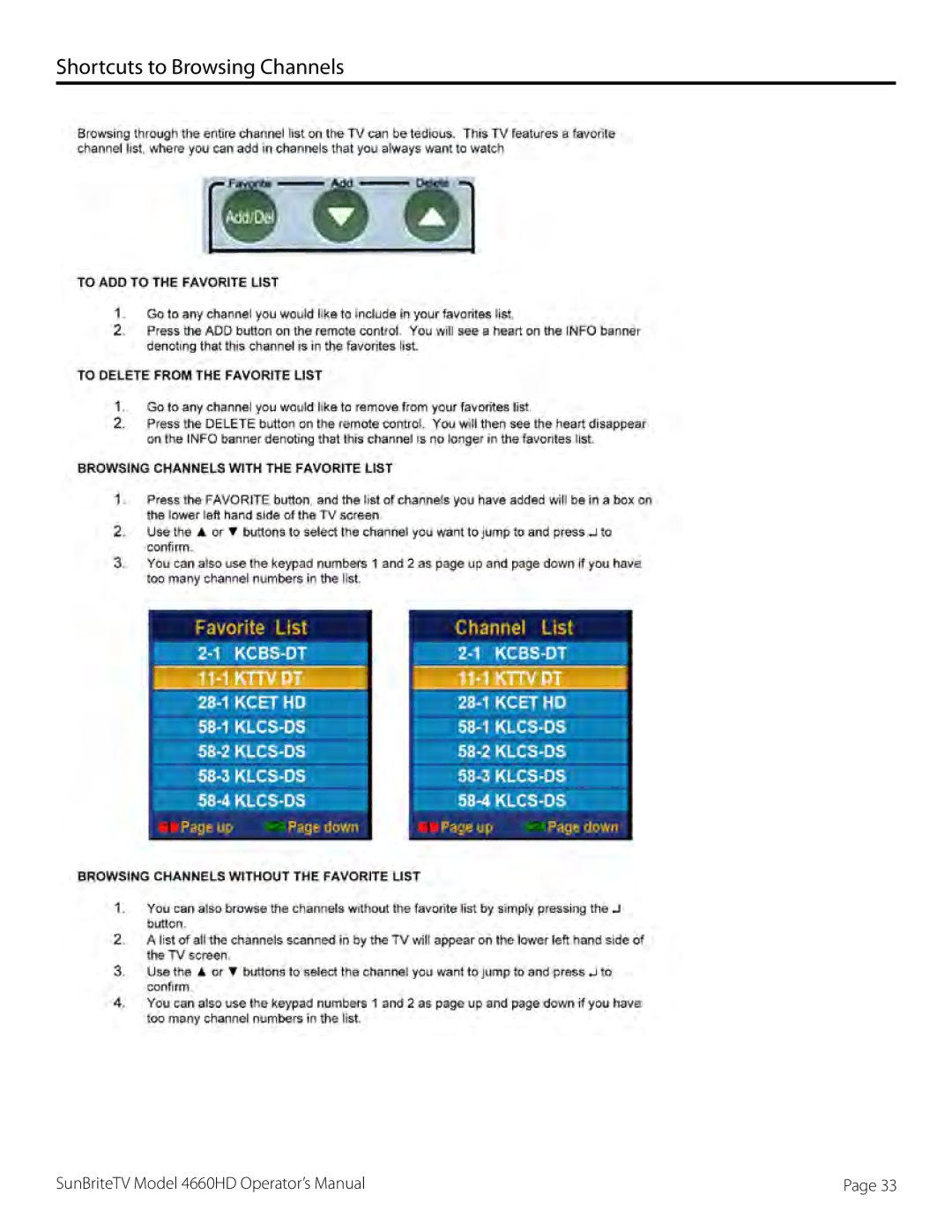 SunBriteTV SB-4660HD-SL, SB-4660HD-BL, 46-006-4660HD-111005 manual Shortcuts to Browsing Channels 