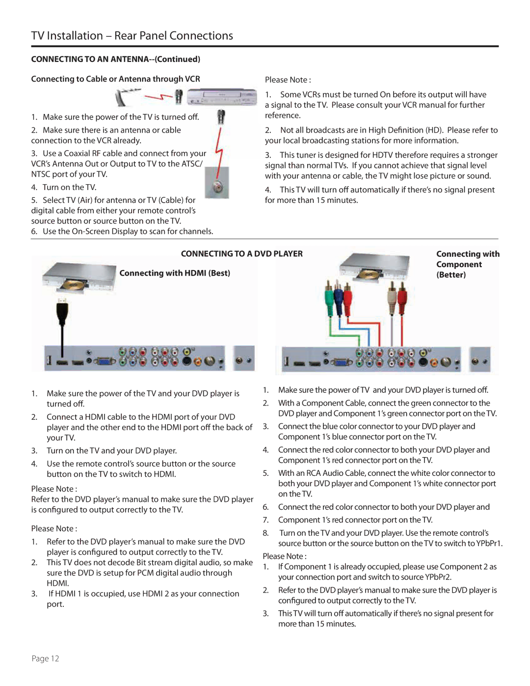 SunBriteTV SB-5560HD-BL, SB5560HDSL, SB5560HDBL manual Connecting to a DVD Player, Connecting with Hdmi Best Component Better 