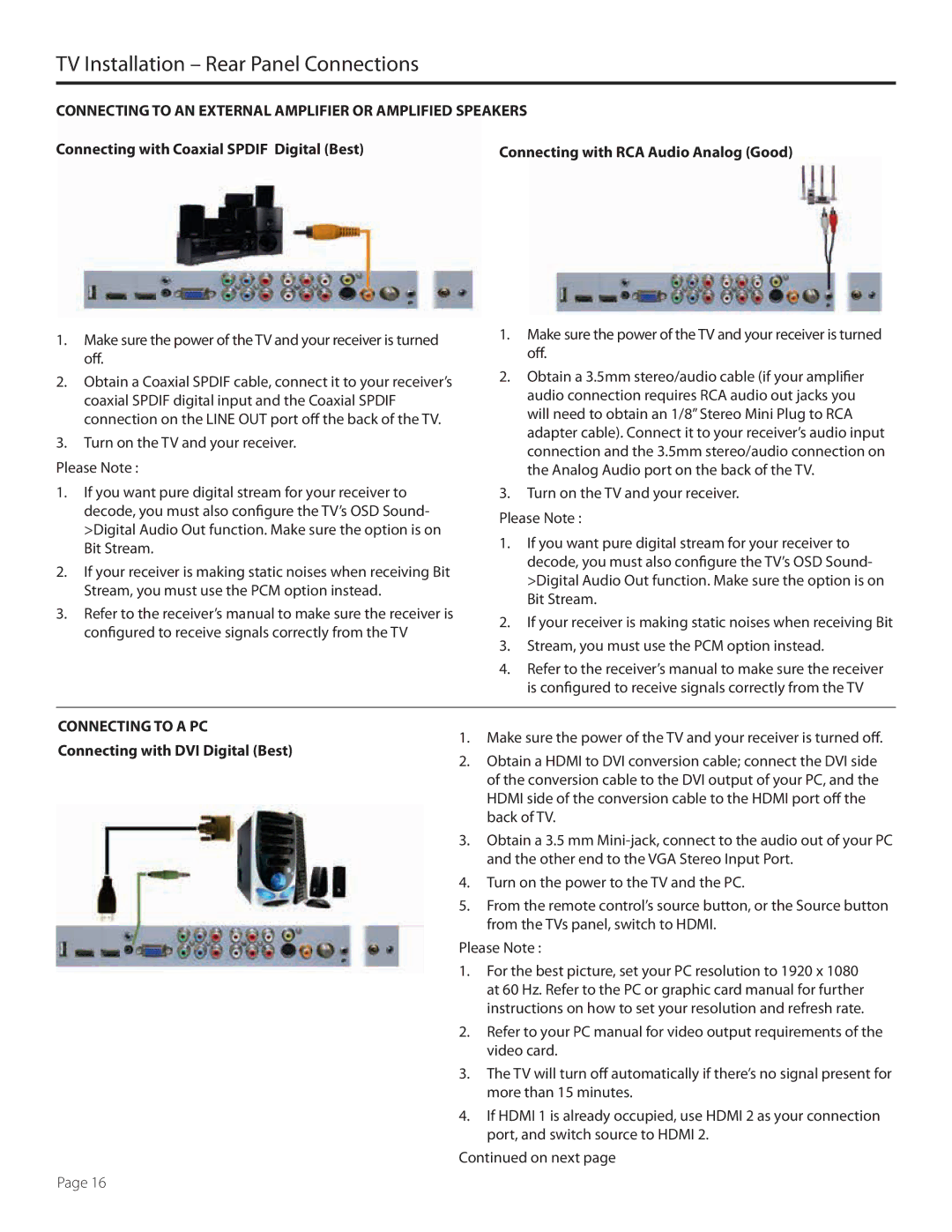 SunBriteTV SB5560HDBL, SB5560HDSL, SB-5560HD-BL, SB-5560HD-SL manual Connecting to AN External Amplifier or Amplified Speakers 