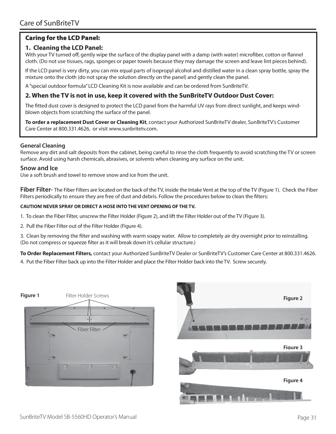 SunBriteTV SB5560HDBL, SB5560HDSL, SB-5560HD-BL, SB-5560HD-SL manual Care of SunBriteTV, General Cleaning 