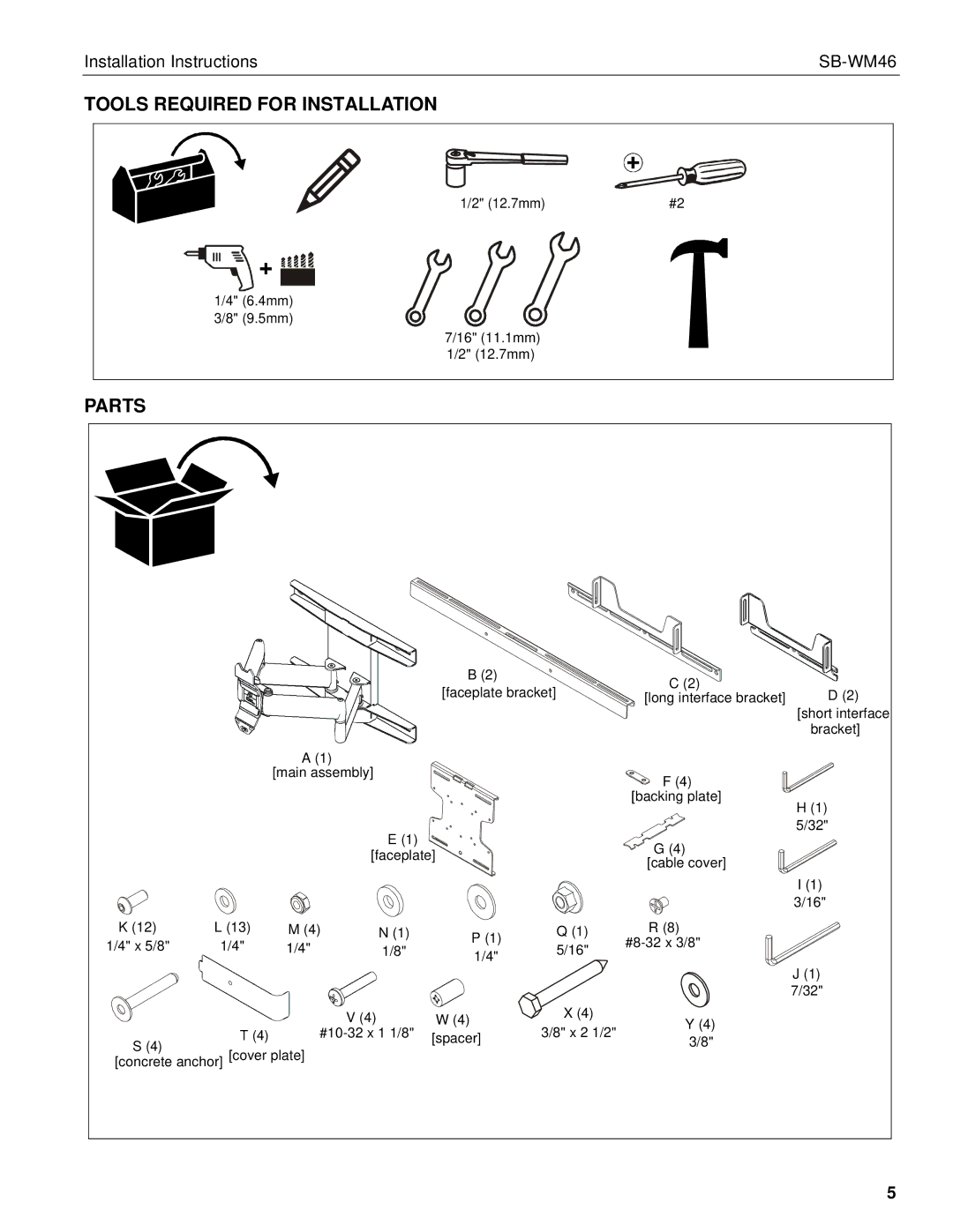 SunBriteTV SBWM46NA manual Tools Required for Installation 