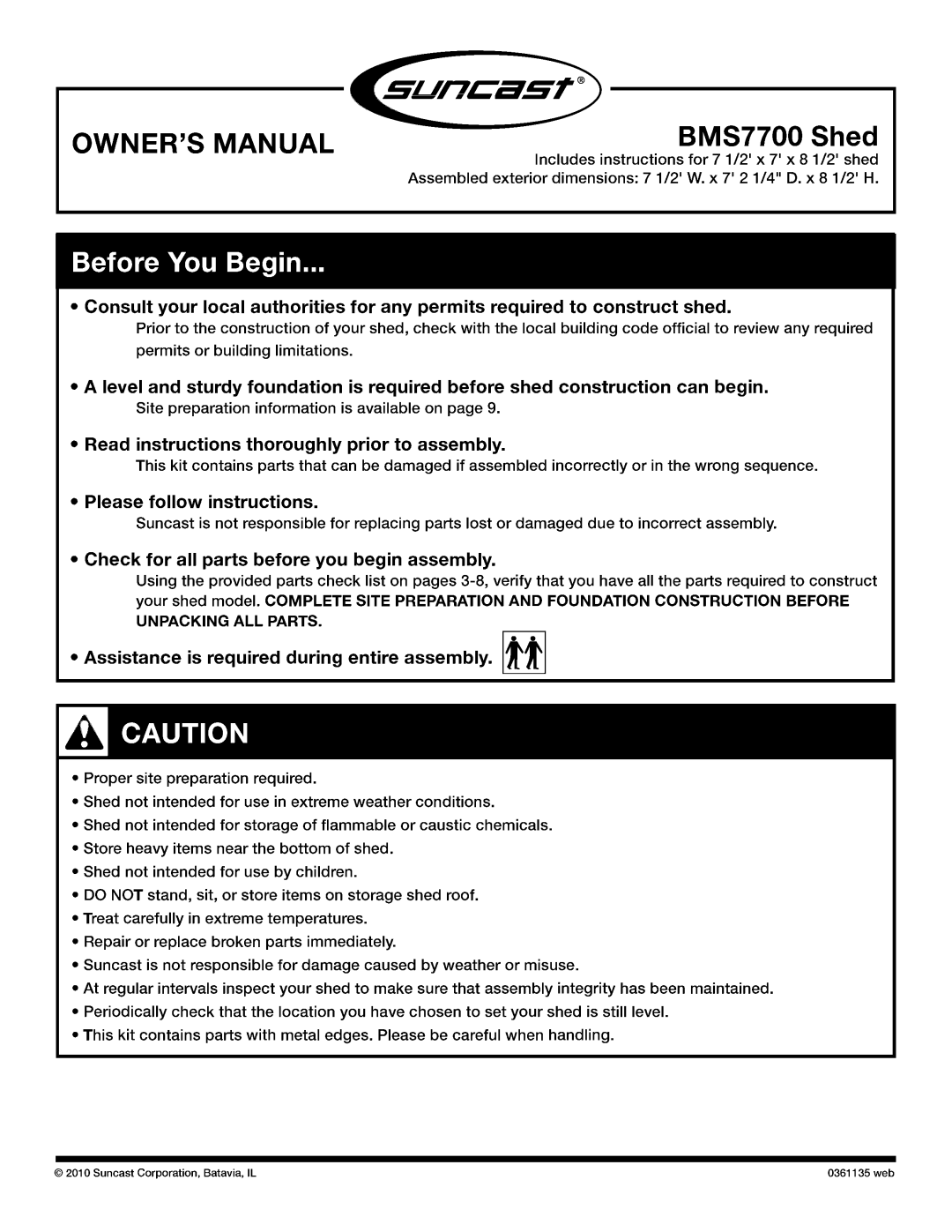 Suncast BMS7700 manual 