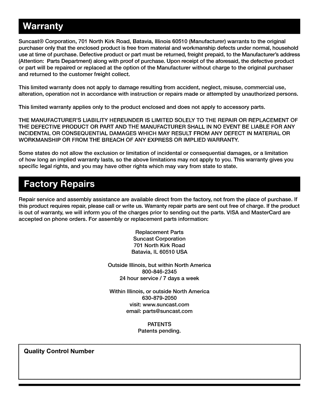 Suncast BMS7700 manual 