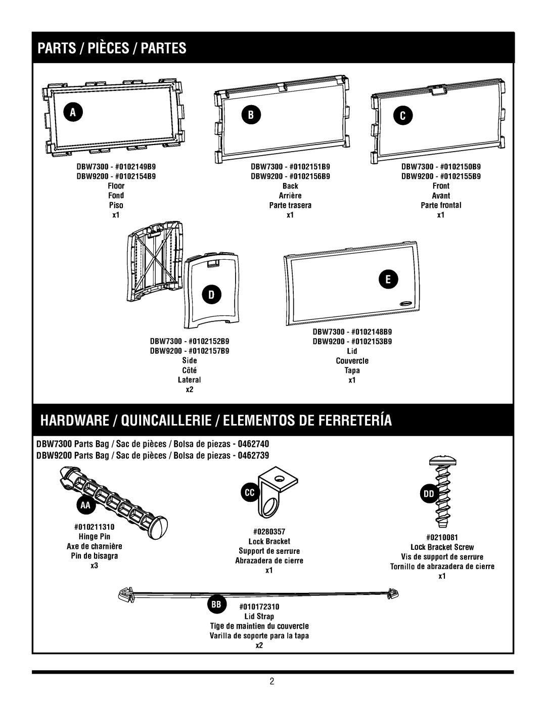 Suncast DBW7300, DBW9200 manual 