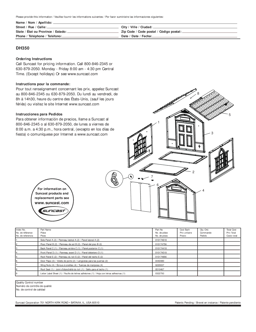 Suncast dh350 owner manual Name / Nom / Apellido, For information on 