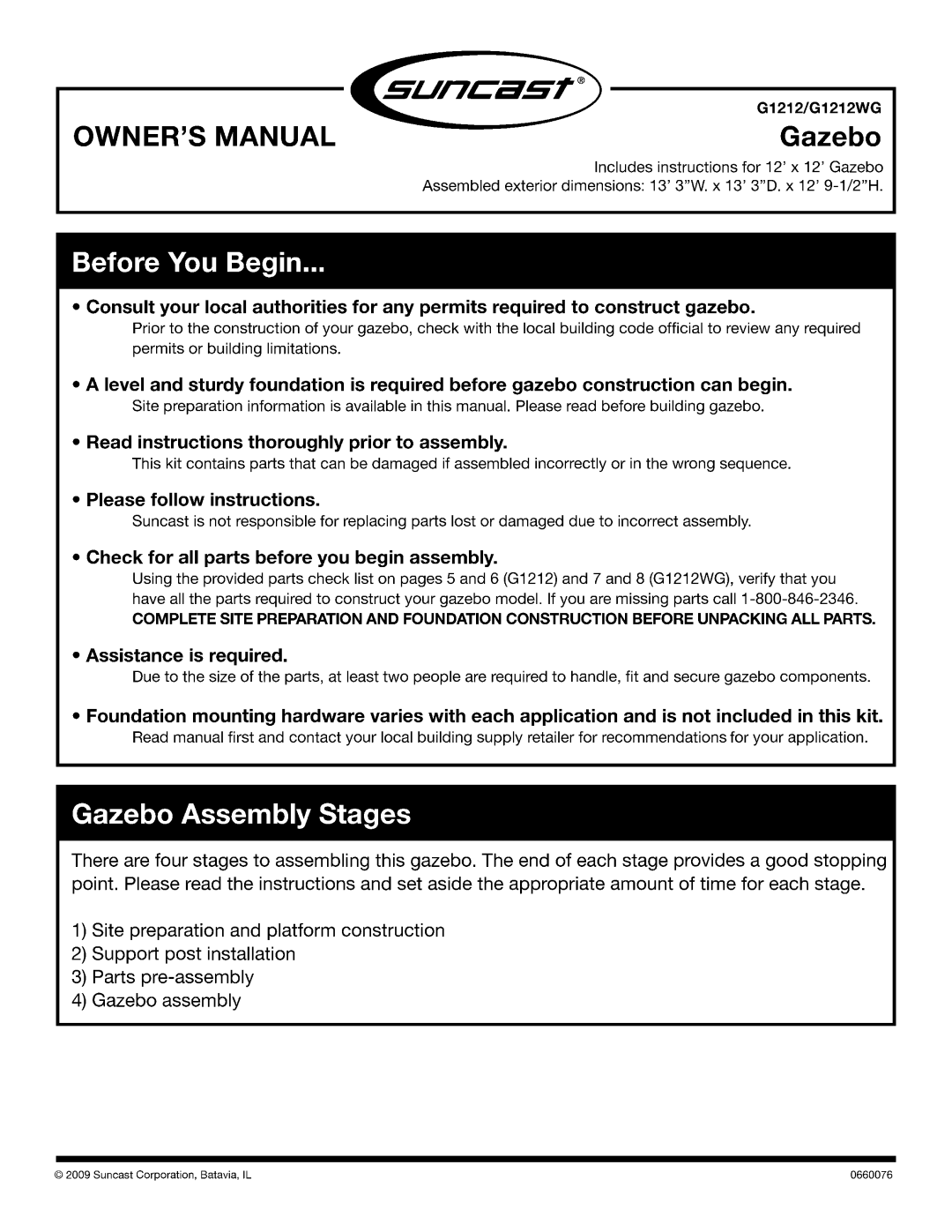 Suncast G1212WG manual 