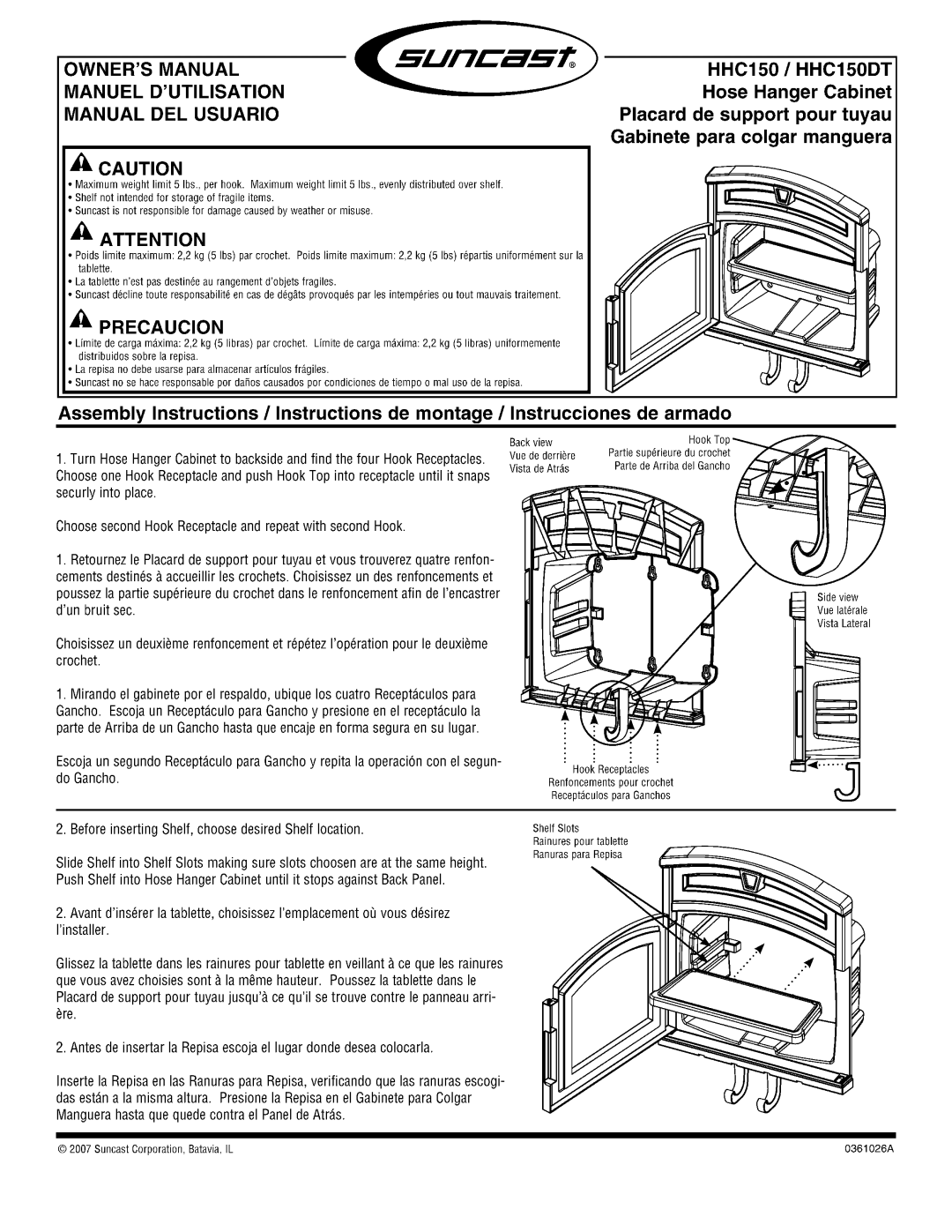 Suncast HHC150DT manual 