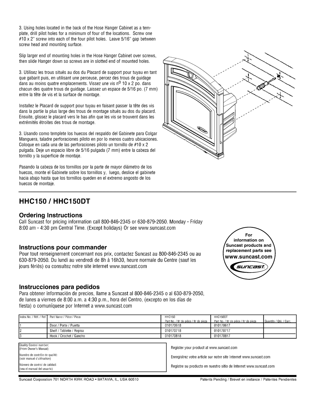 Suncast HHC150DT manual 