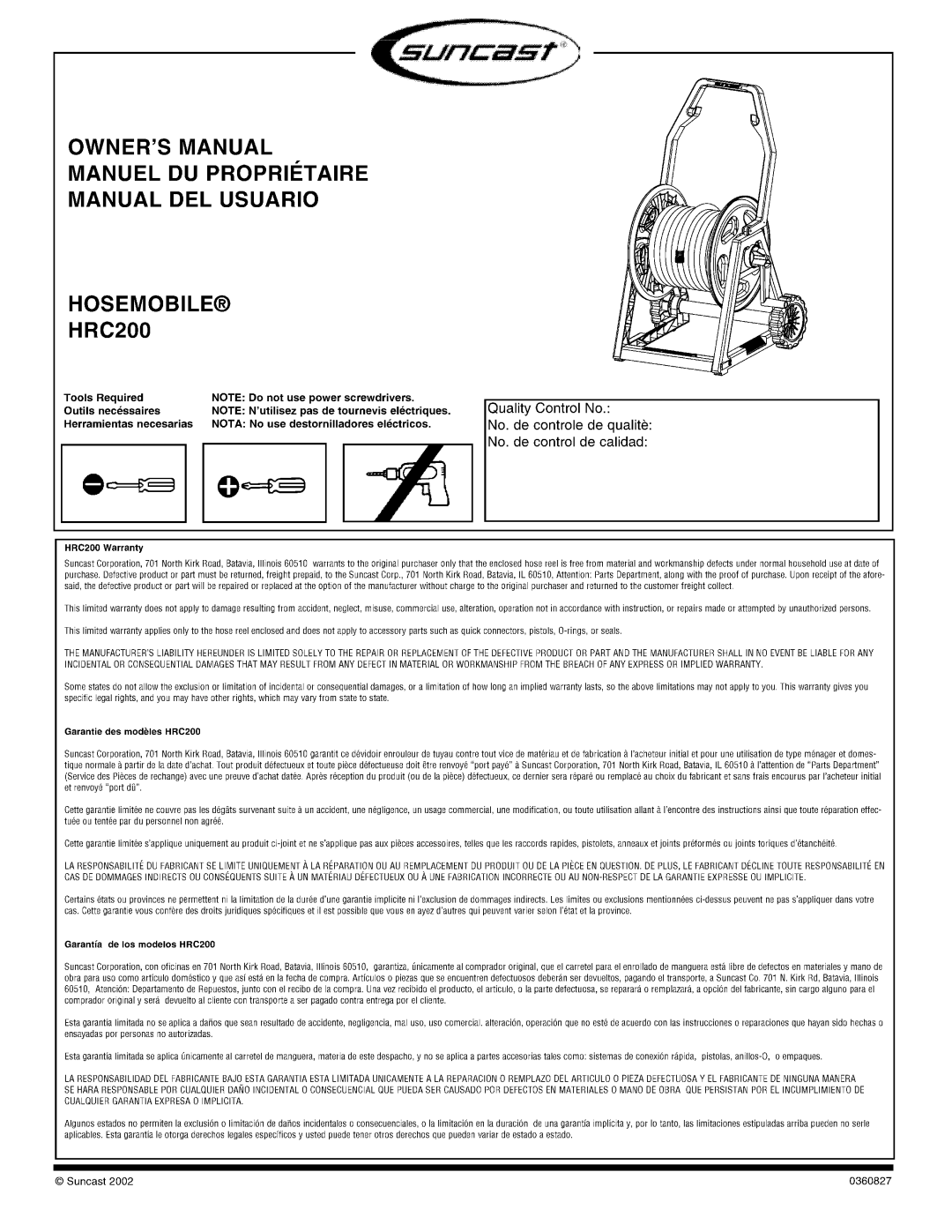 Suncast HRC200 manual 