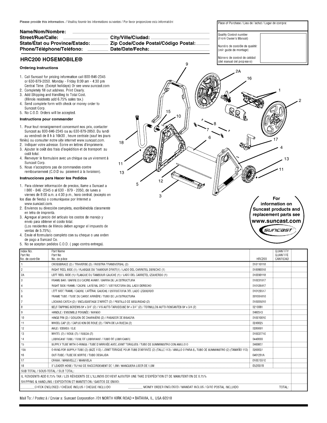 Suncast HRC200 manual 