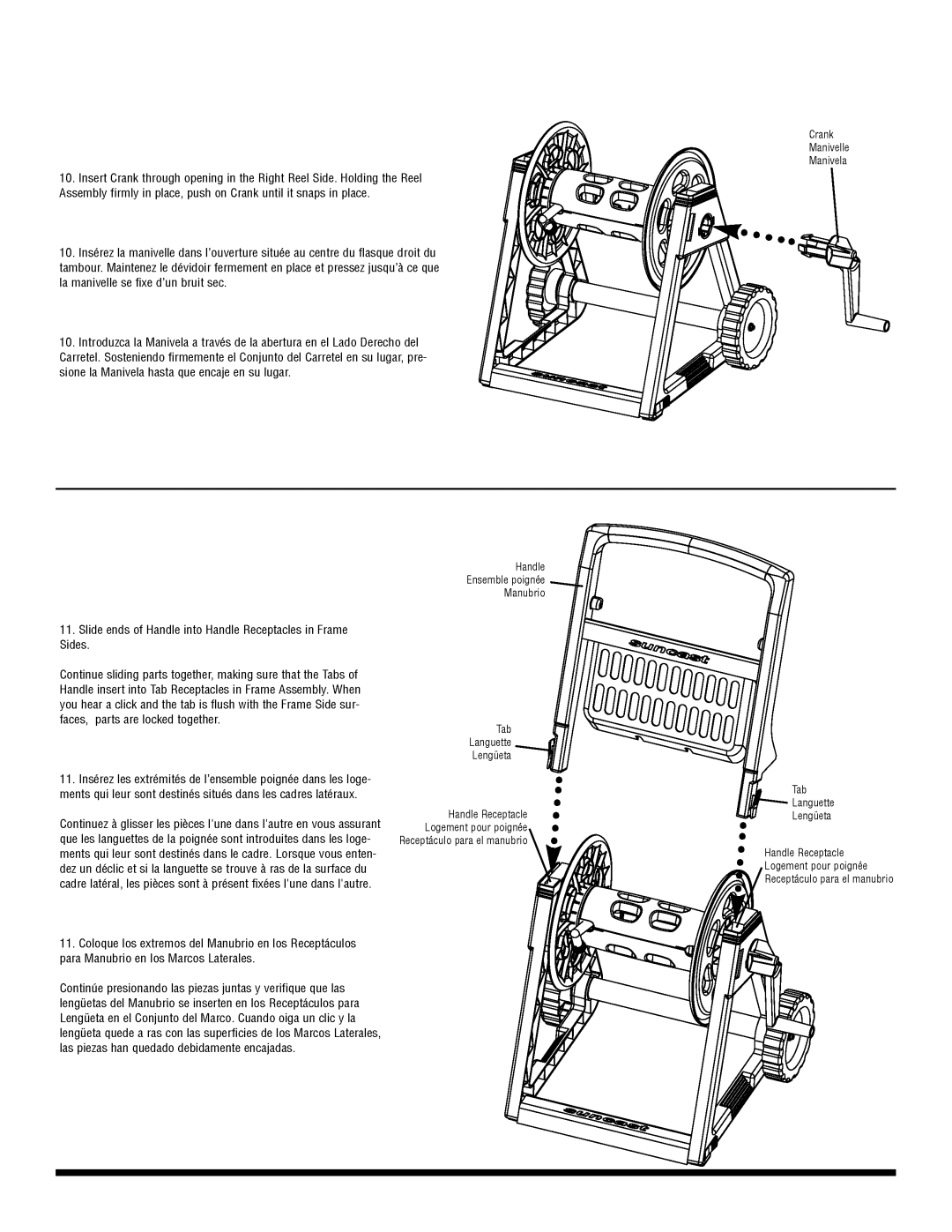 Suncast RHT2005 owner manual Para Manubrio en los Marcos aterales 