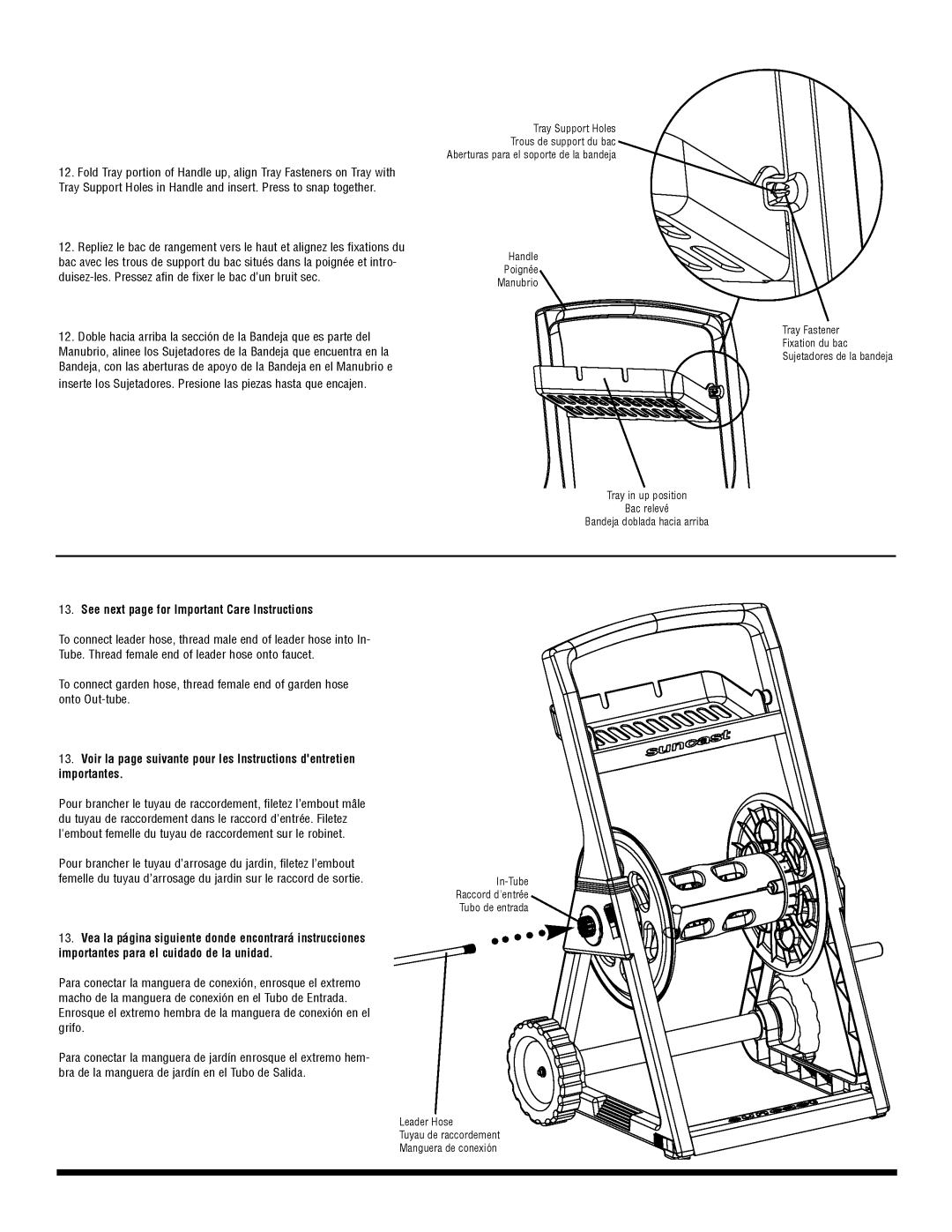 Suncast RHT200 See next page for Important Care Instructions, Lembout femelle du tuyau de raccordement sur le robinet 