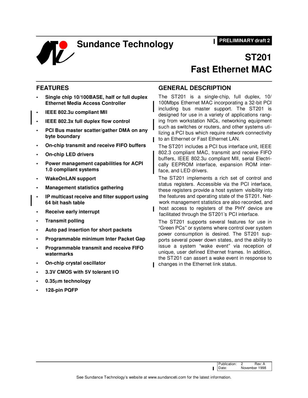 Sundance Spas ST201 manual Features, General Description 