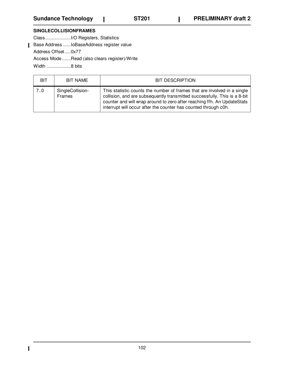 Sundance Spas ST201 manual Singlecollisionframes, BIT BIT Name 