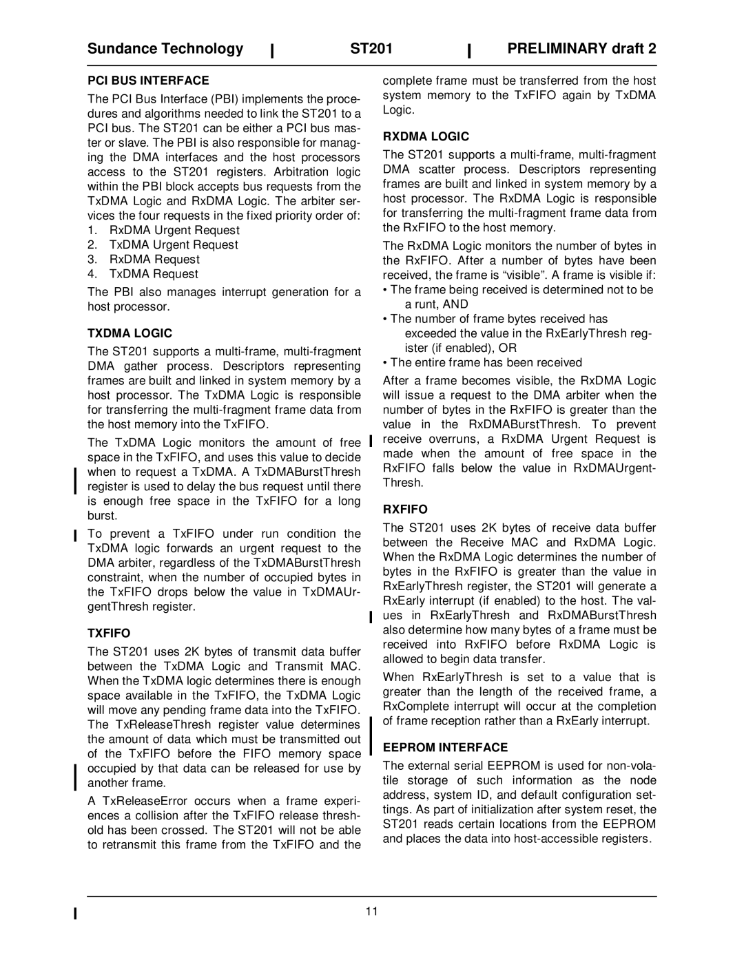 Sundance Spas ST201 manual PCI BUS Interface, Txdma Logic, Txfifo, Rxdma Logic, Rxfifo, Eeprom Interface 