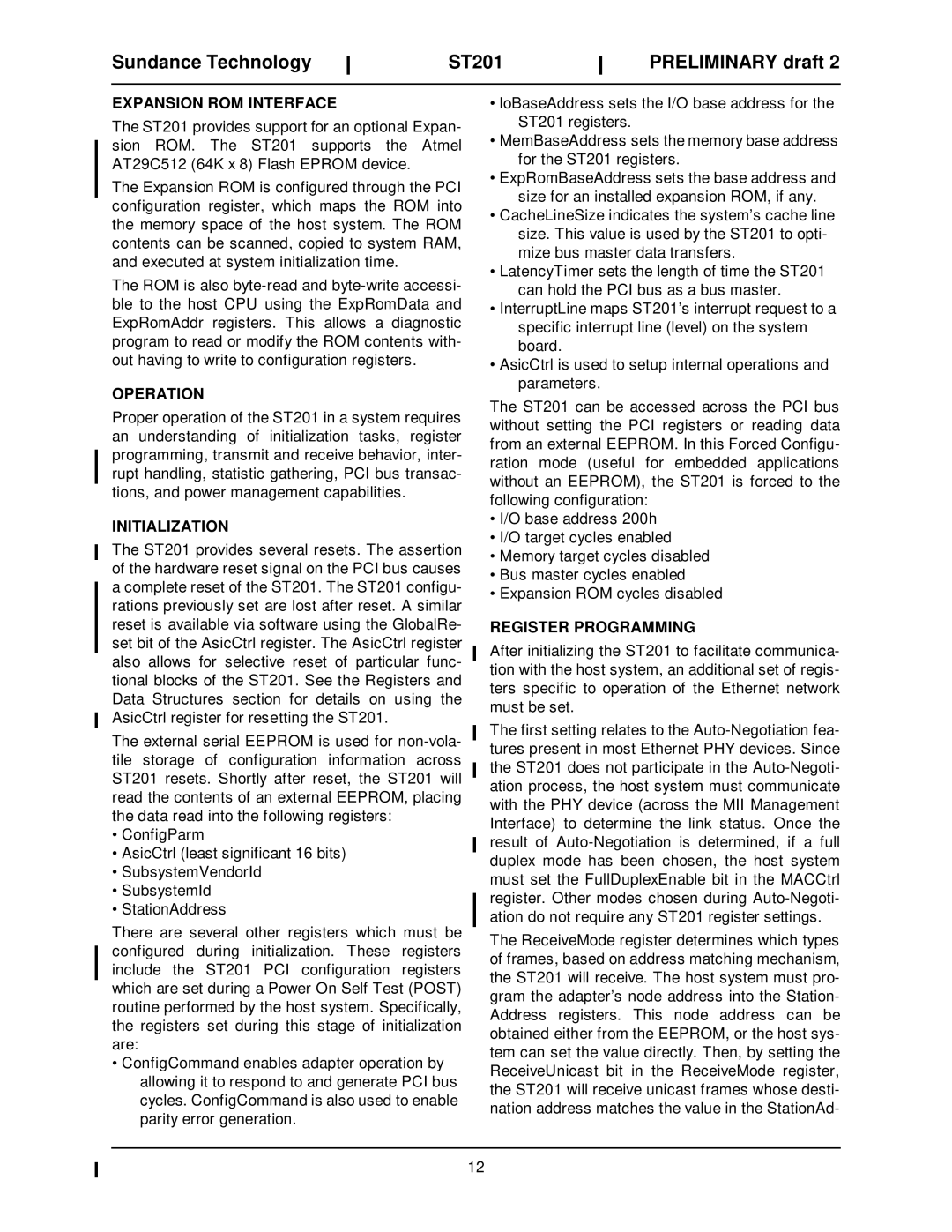 Sundance Spas ST201 manual Expansion ROM Interface, Operation, Initialization, Register Programming 