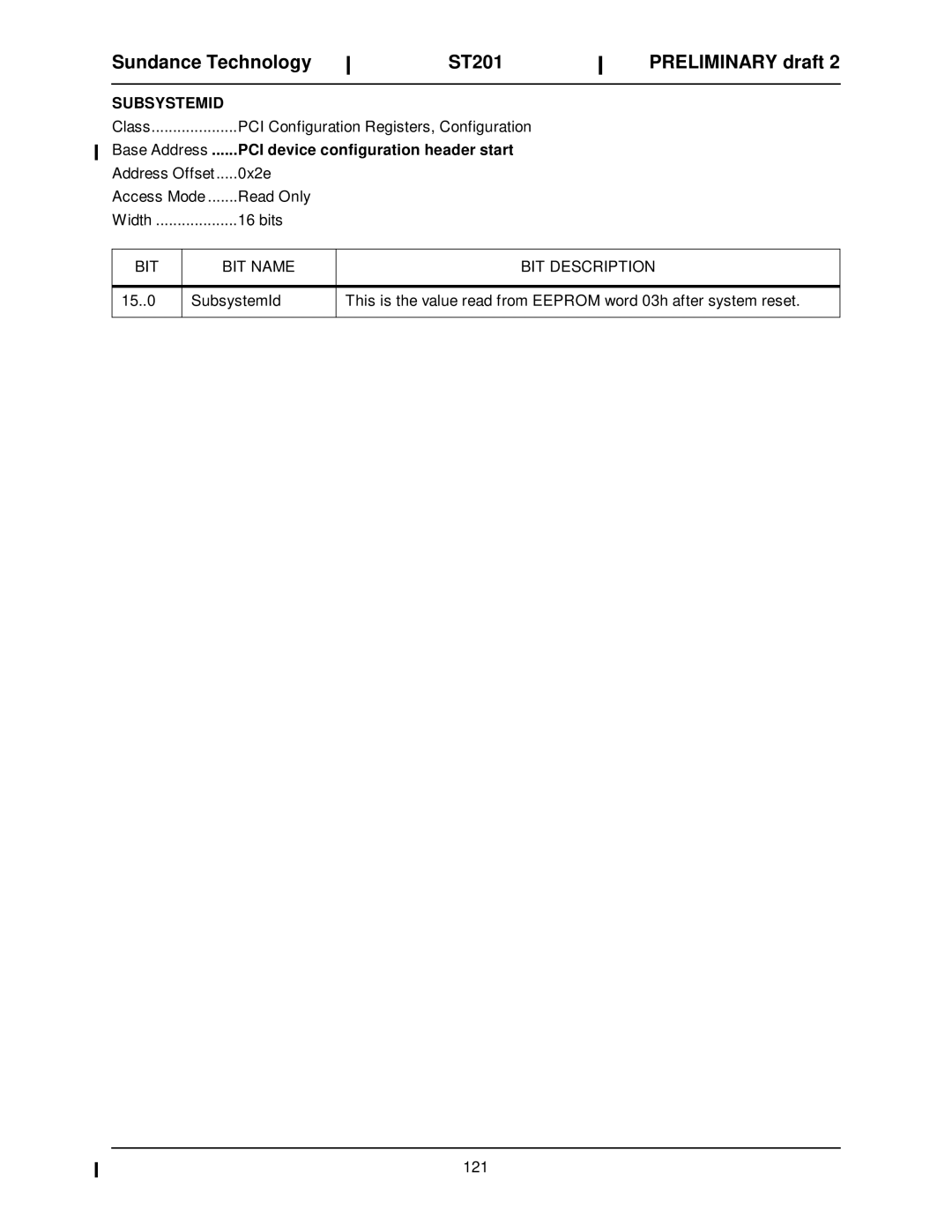 Sundance Spas ST201 manual Subsystemid, Bit 