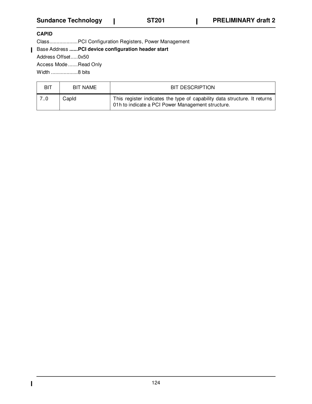 Sundance Spas ST201 manual Capid, BIT BIT Name 