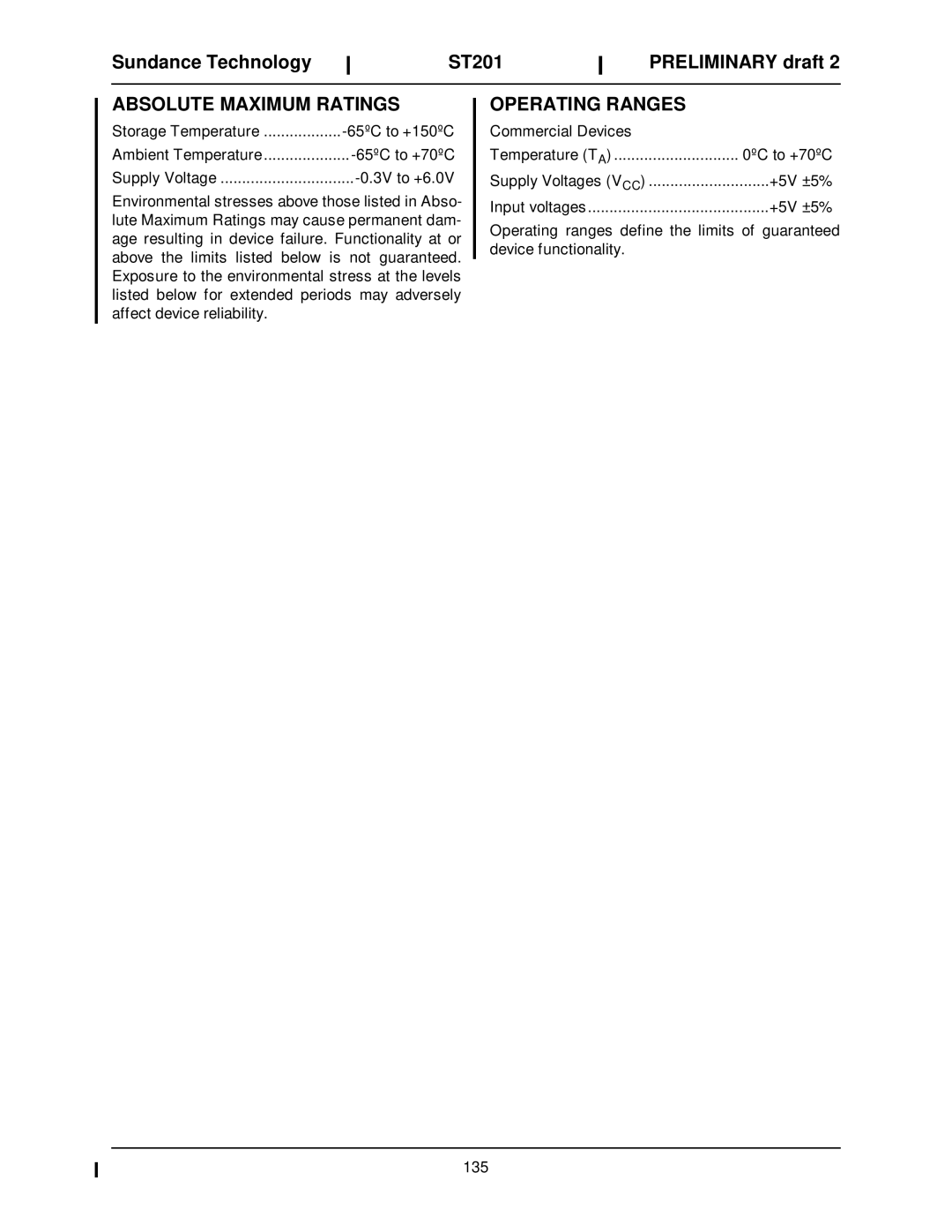 Sundance Spas ST201 manual Absolute Maximum Ratings, Operating Ranges 