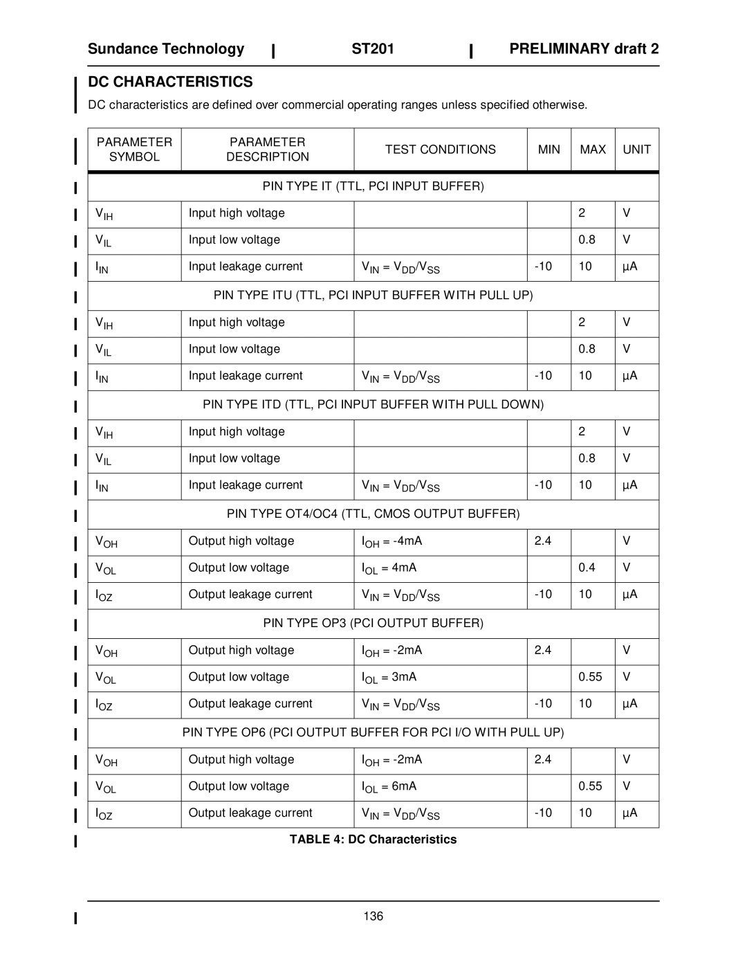 Sundance Spas ST201 manual DC Characteristics 