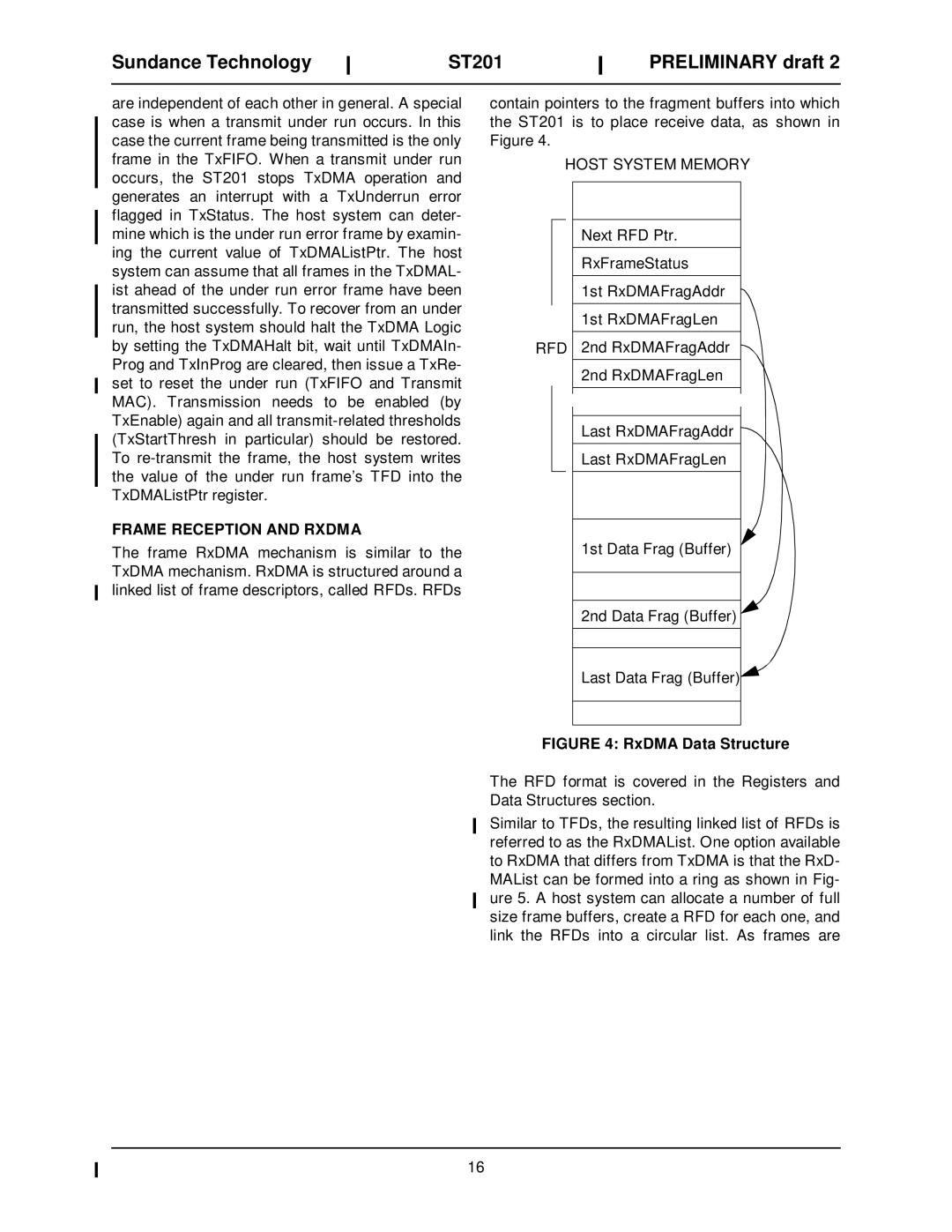 Sundance Spas ST201 manual Frame Reception and Rxdma, Host System Memory 