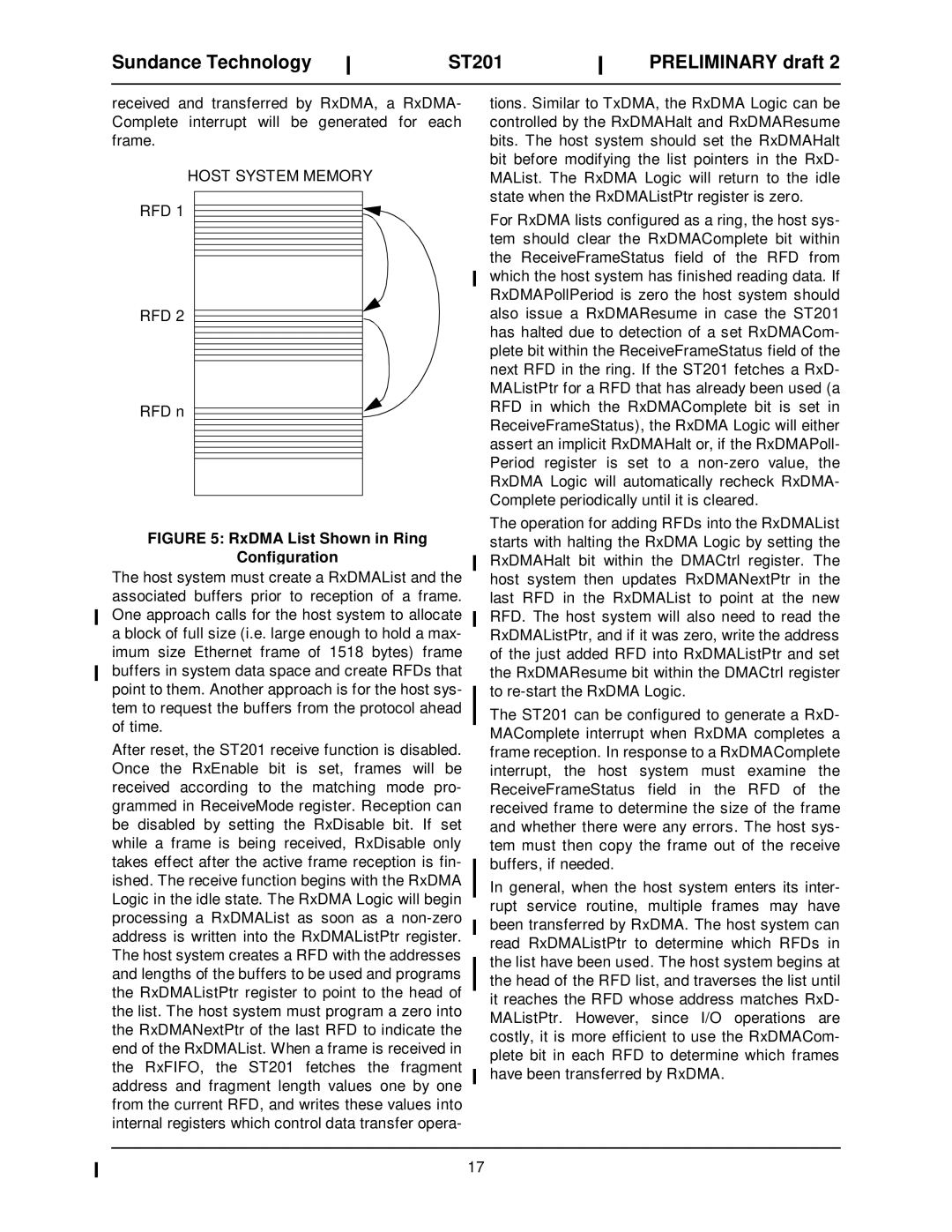 Sundance Spas ST201 manual Host System Memory RFD, RxDMA List Shown in Ring Configuration 